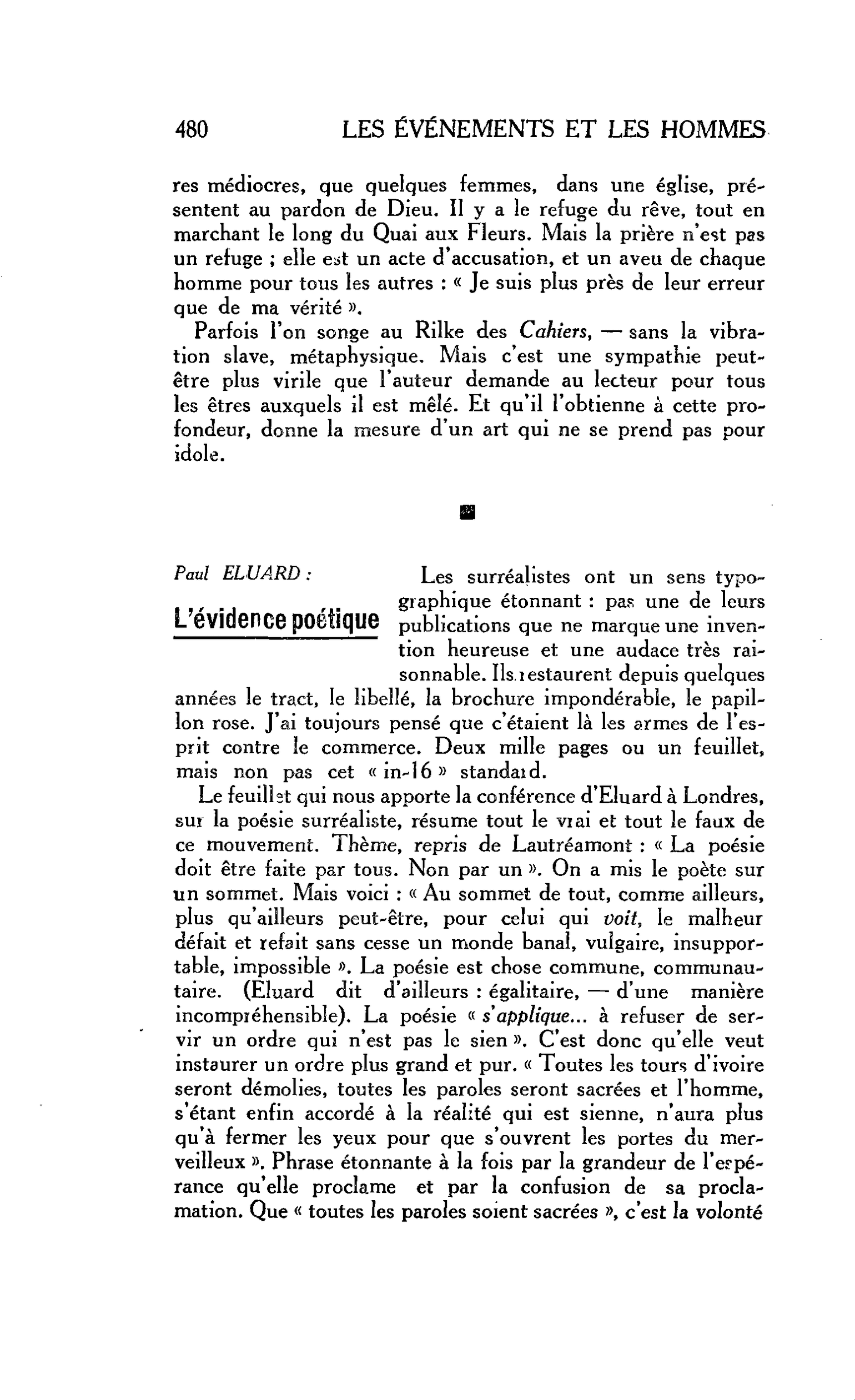LES LETTRES. Paul ELUARD: L’évidence poétique