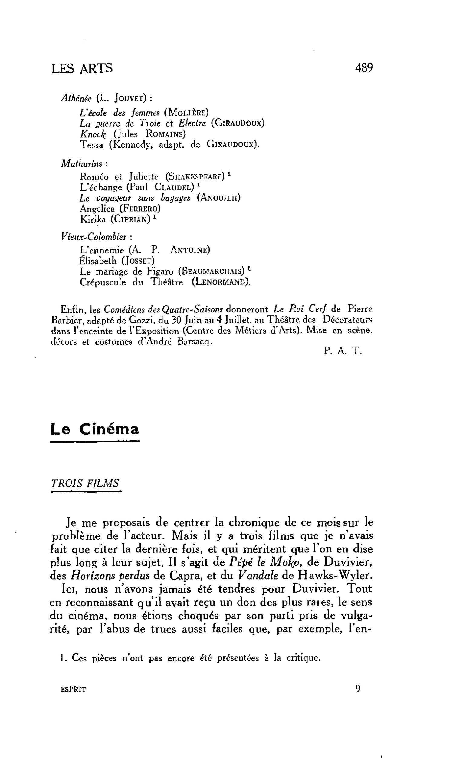 Le Cinéma : TROIS FILMS
