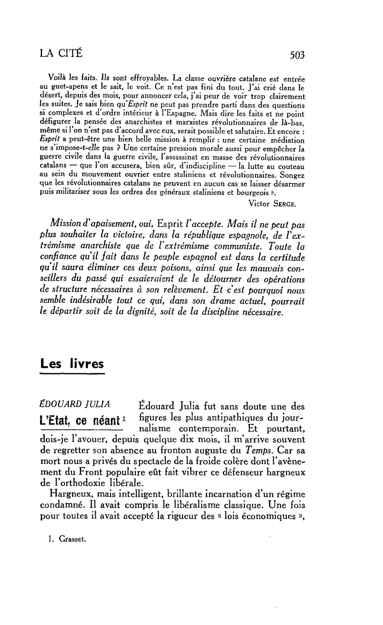 LA CITÉ : Les livres Édouard julia L’Etat, ce néant