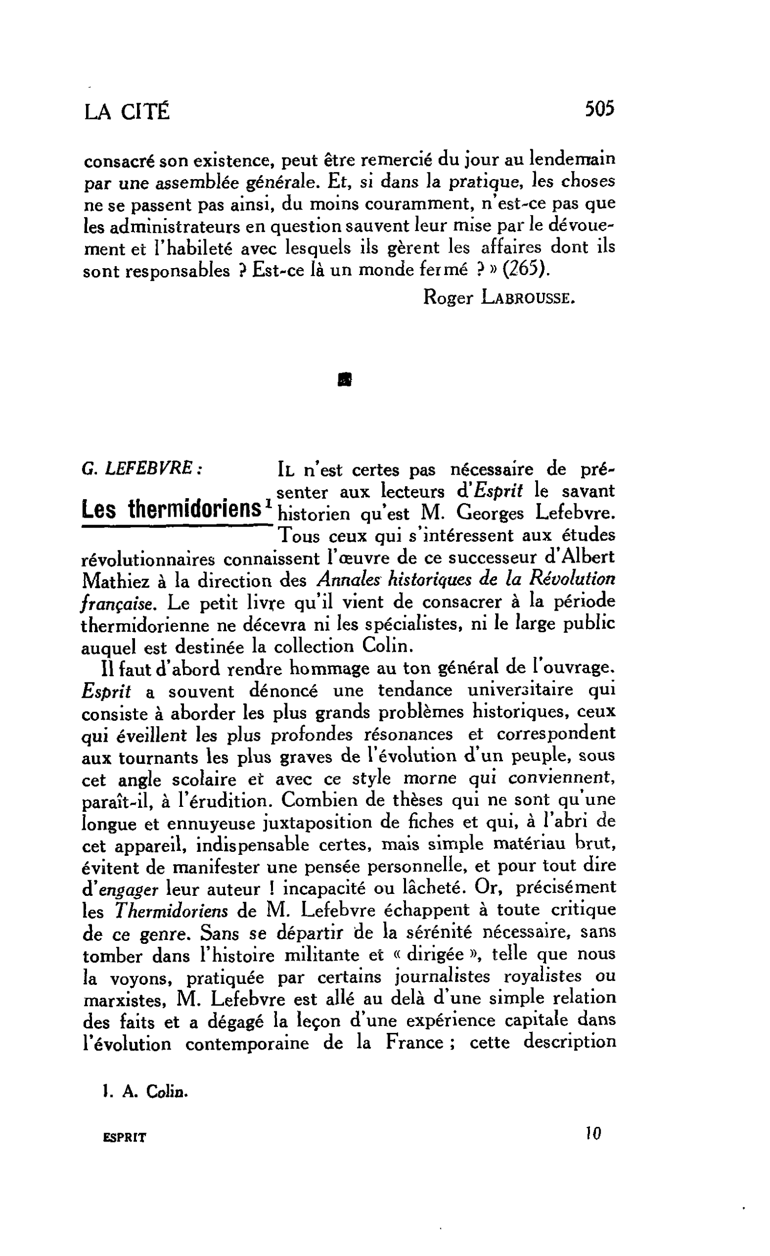 LA CITÉ. G. LEFEBVRE : Les thermidoriens