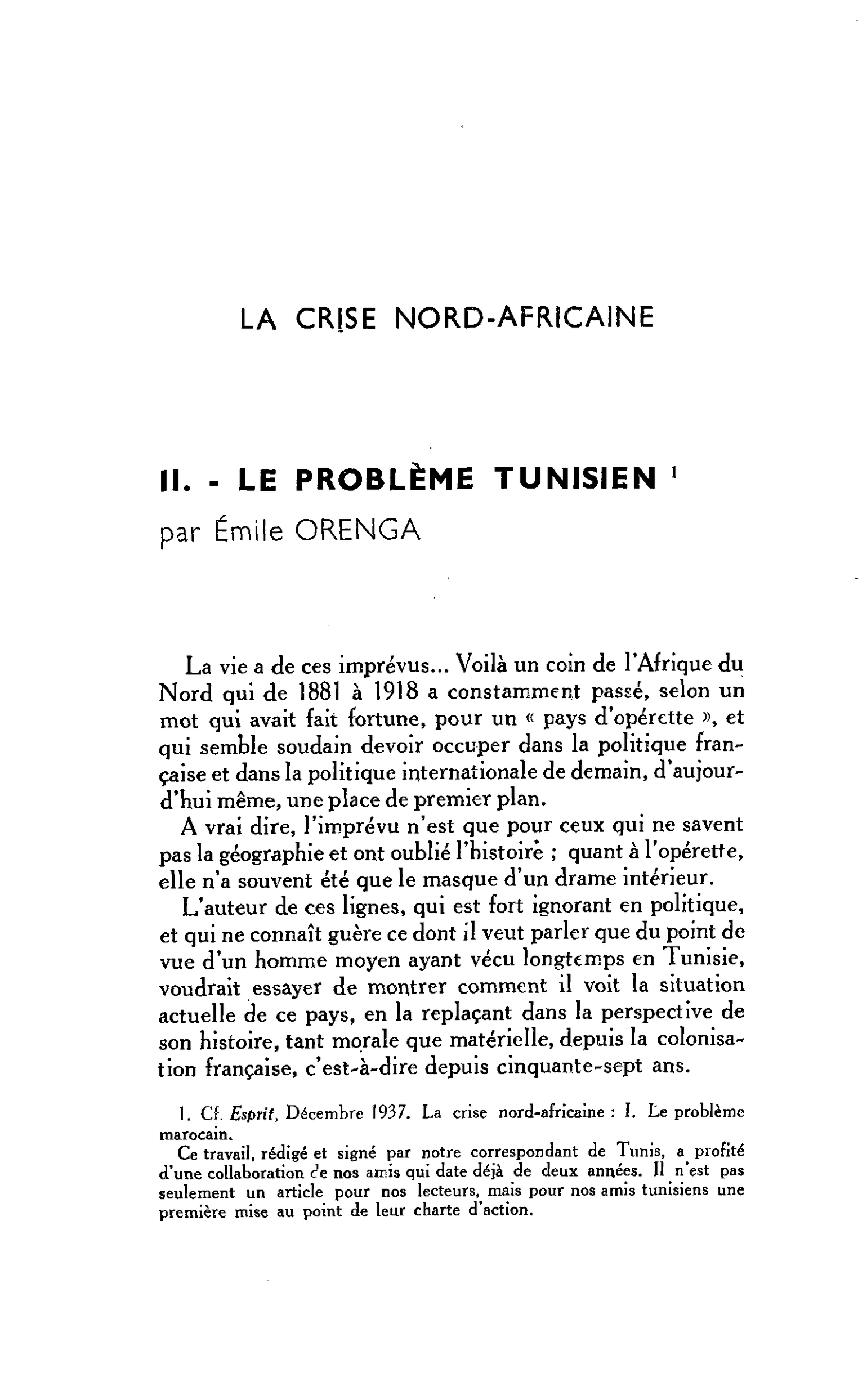 LA CRISE NORD-AFRICAINE II. - LE PROBLÈME TUNISIEN