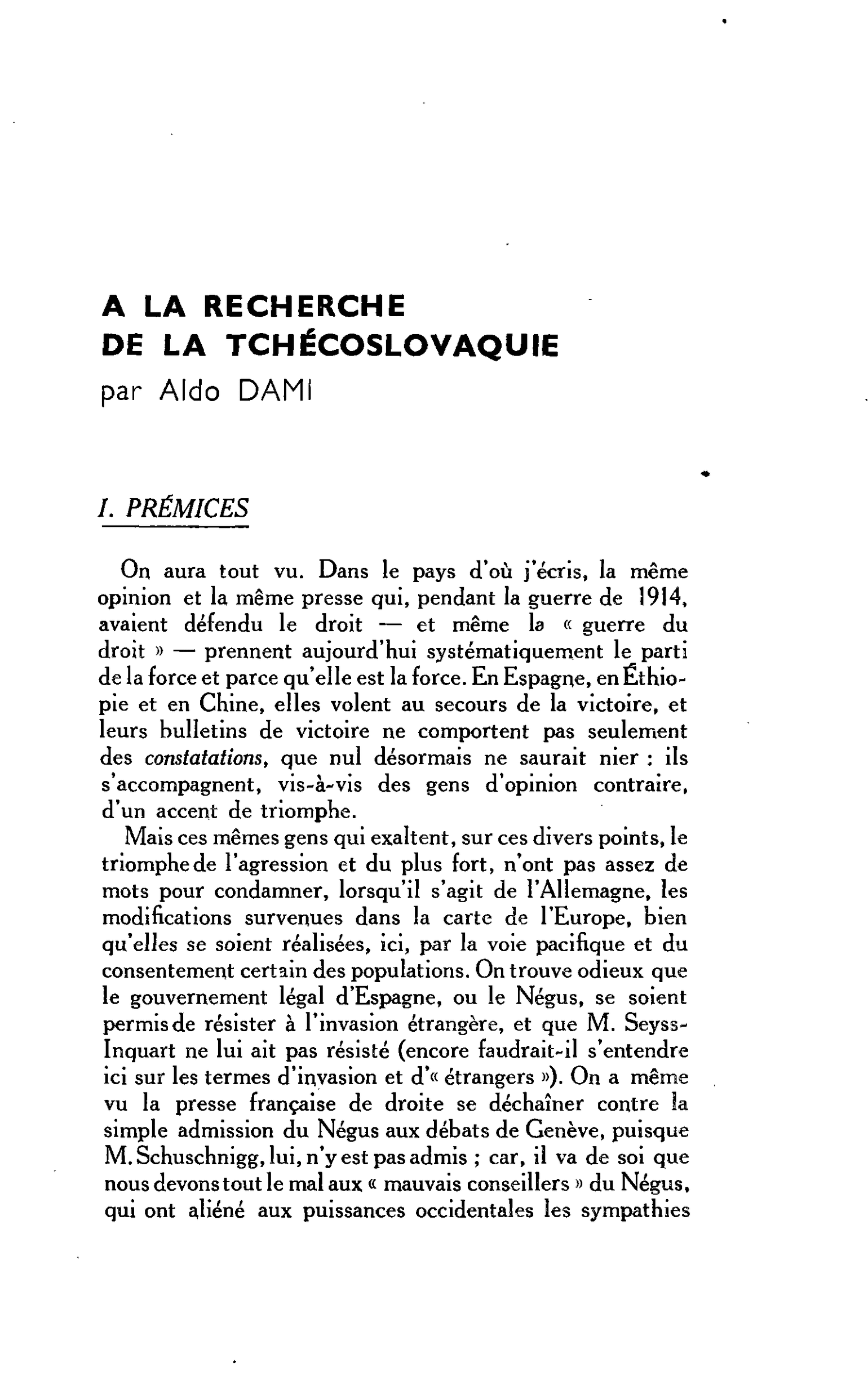 A LA RECHERCHE DE LA TCHÉCOSLOVAQUIE