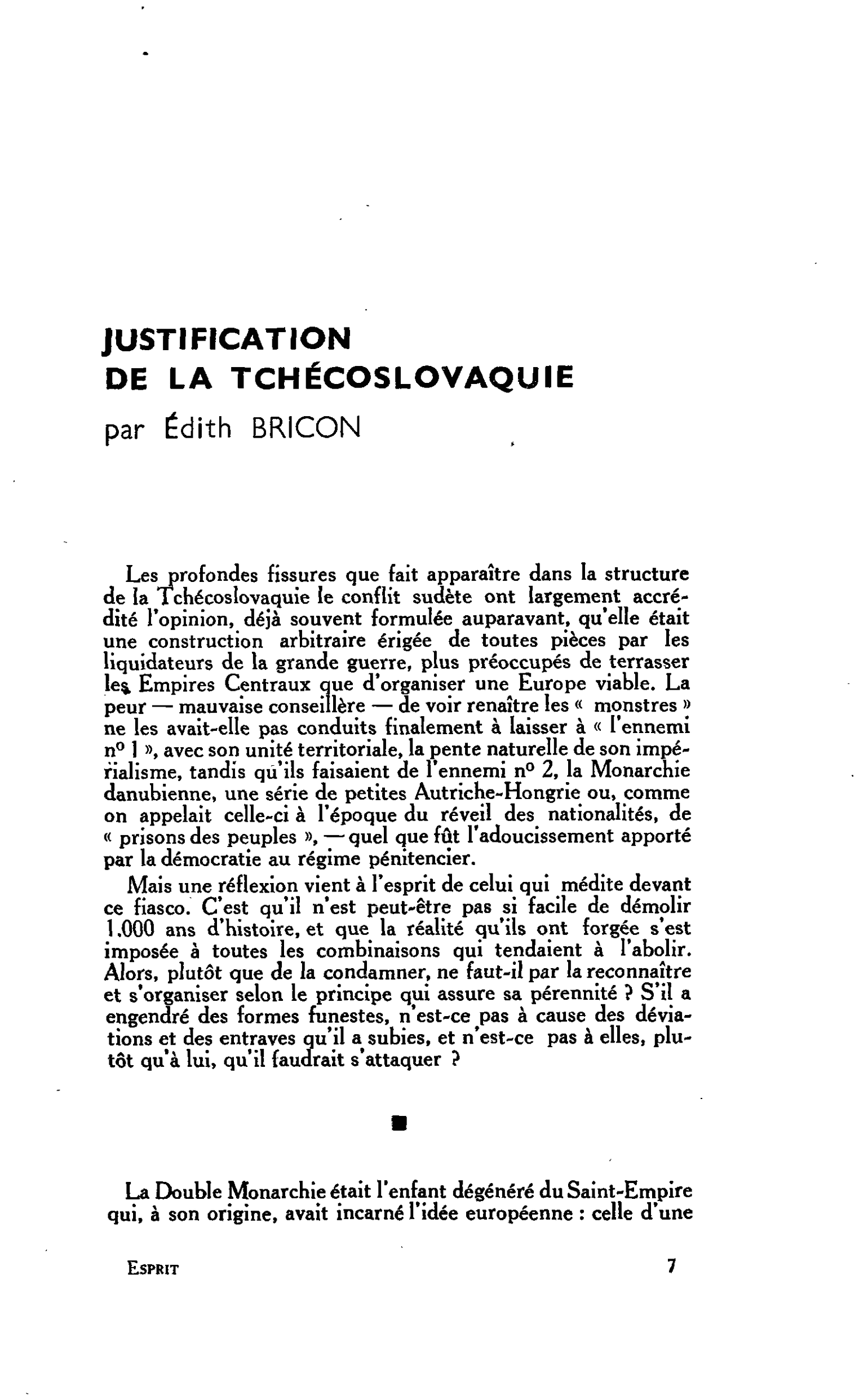 JUSTIFICATION DE LA TCHÉCOSLOVAQUIE
