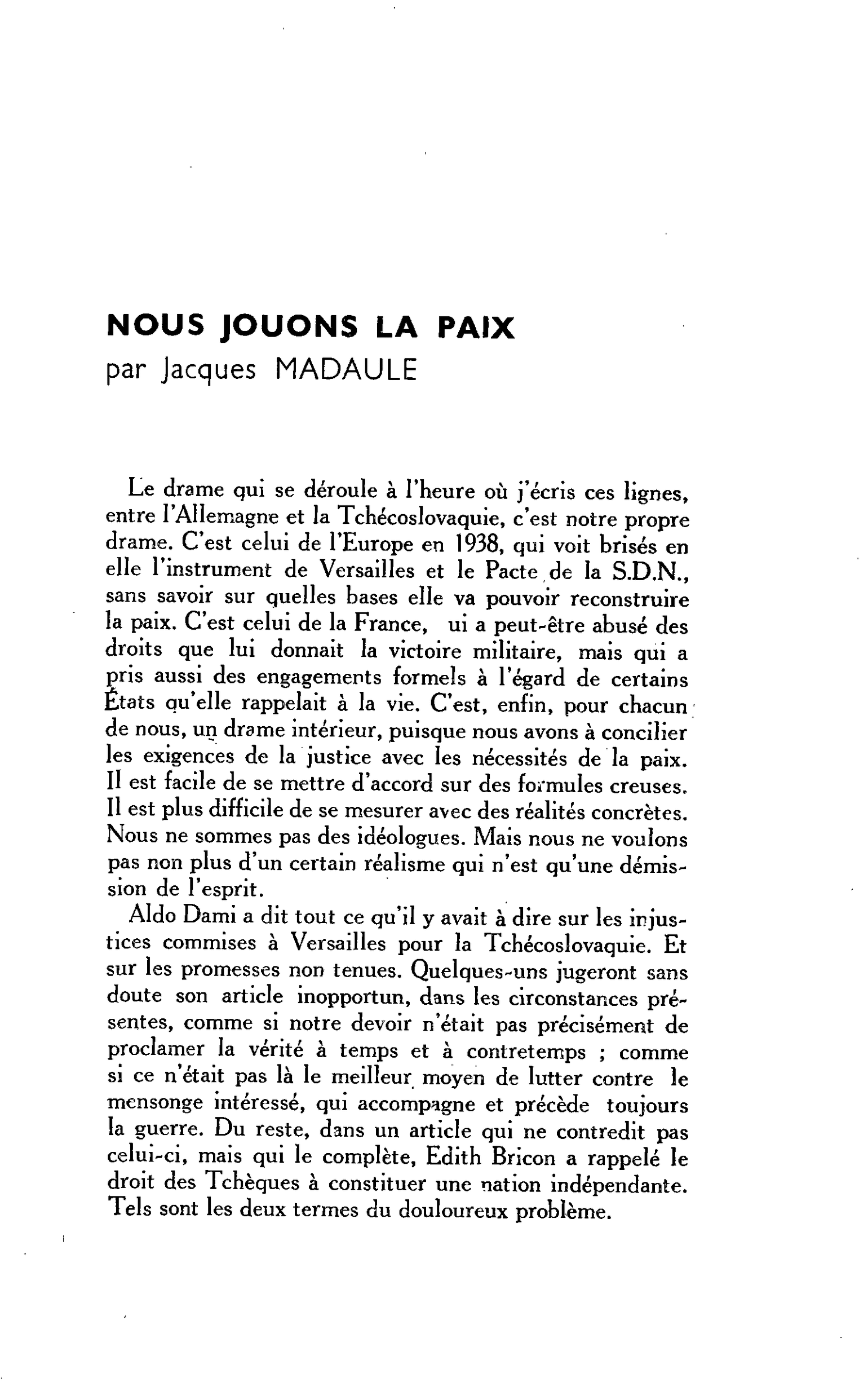 NOUS JOUONS LA PAIX