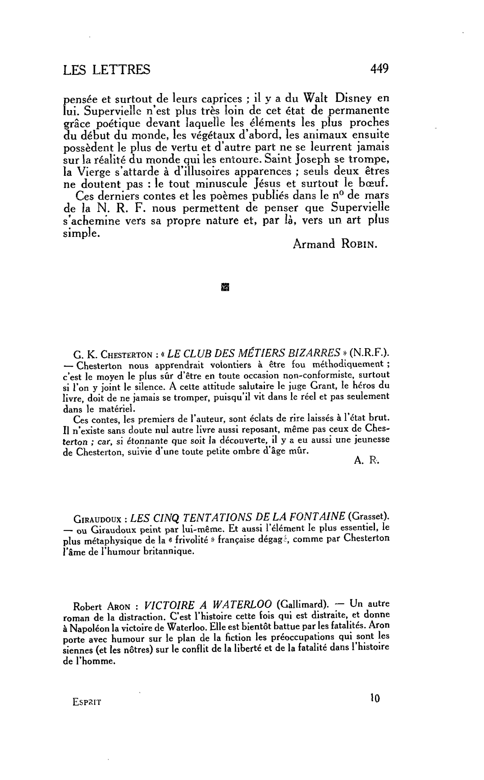 LES LETTRES. G. K. Chesterton : « LE CLUB DES MÉTIERS BIZARRES »