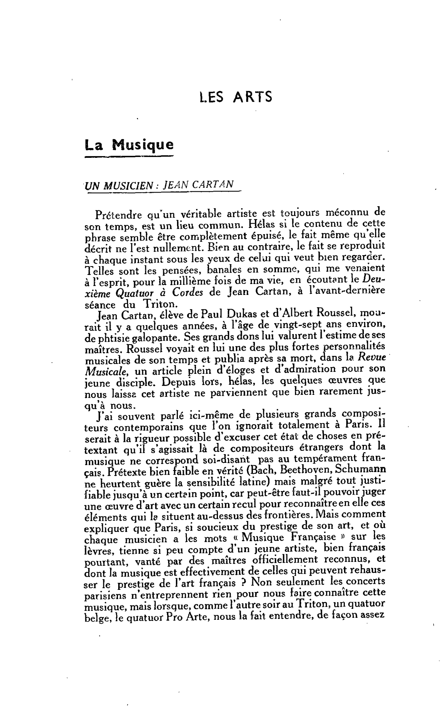 LES ARTS. La Musique. UN MUSICIEN : JEAN CARTAN