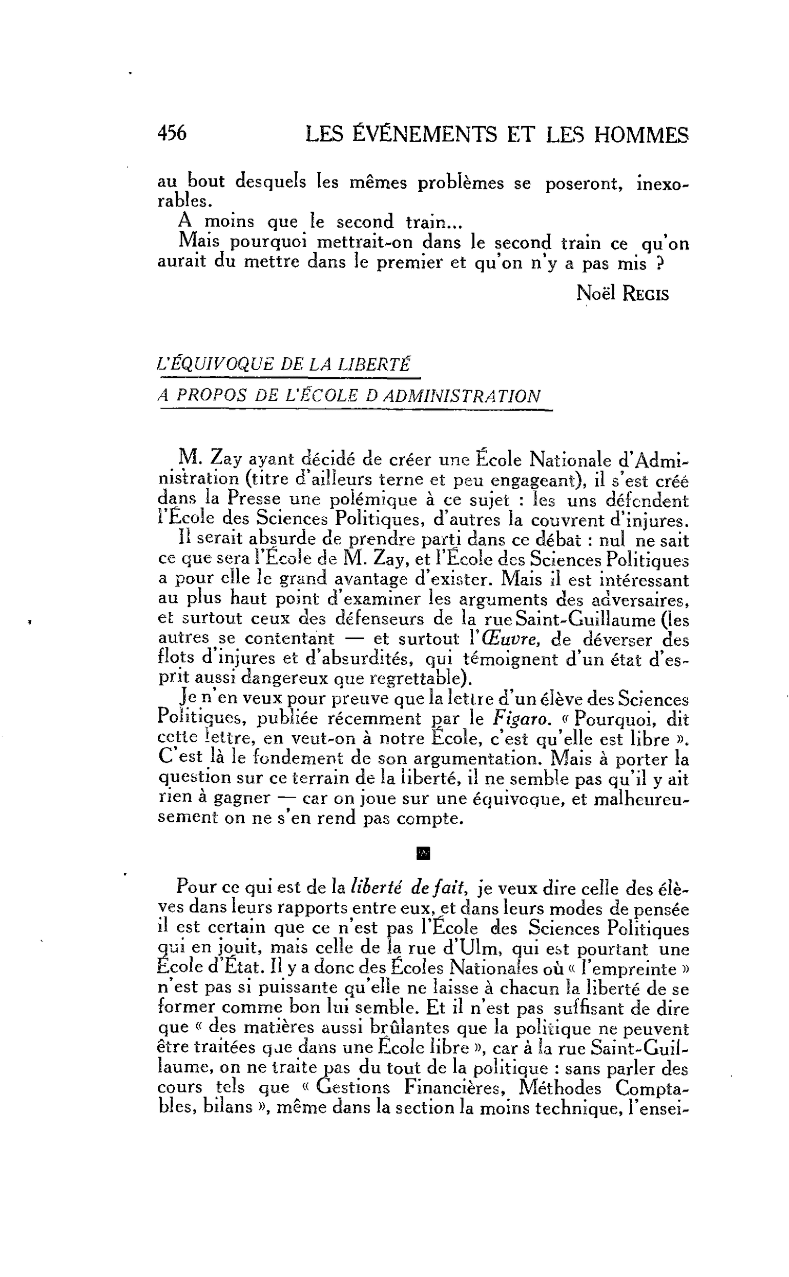 LA CITÉ : L’ÉQUIVOQUE DE LA LIBERTÉ A PROPOS DE L’ÉCOLE D ADMINISTRATION