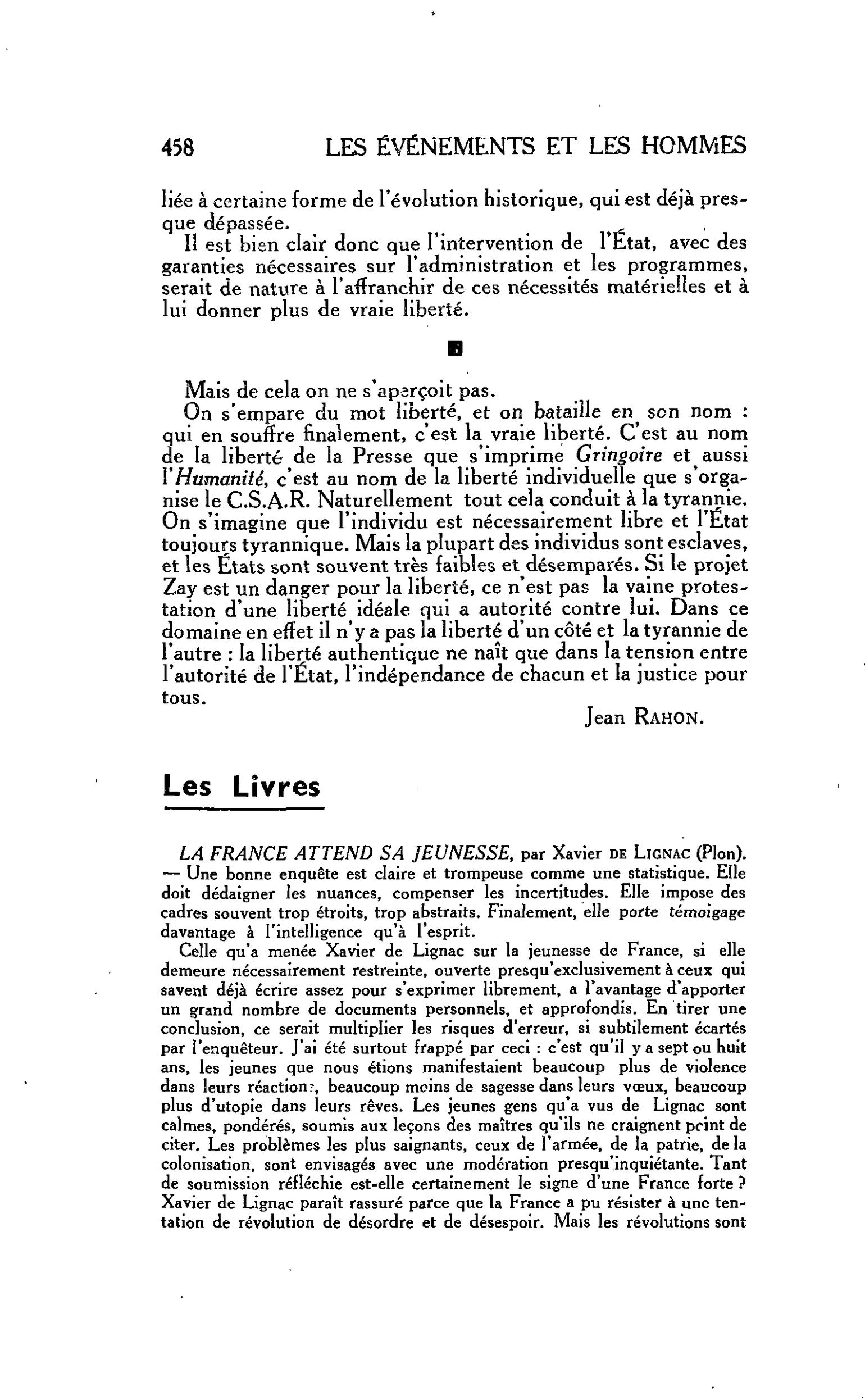 LA CITÉ. Les Livres : LA FRANCE ATTEND SA JEUNESSE