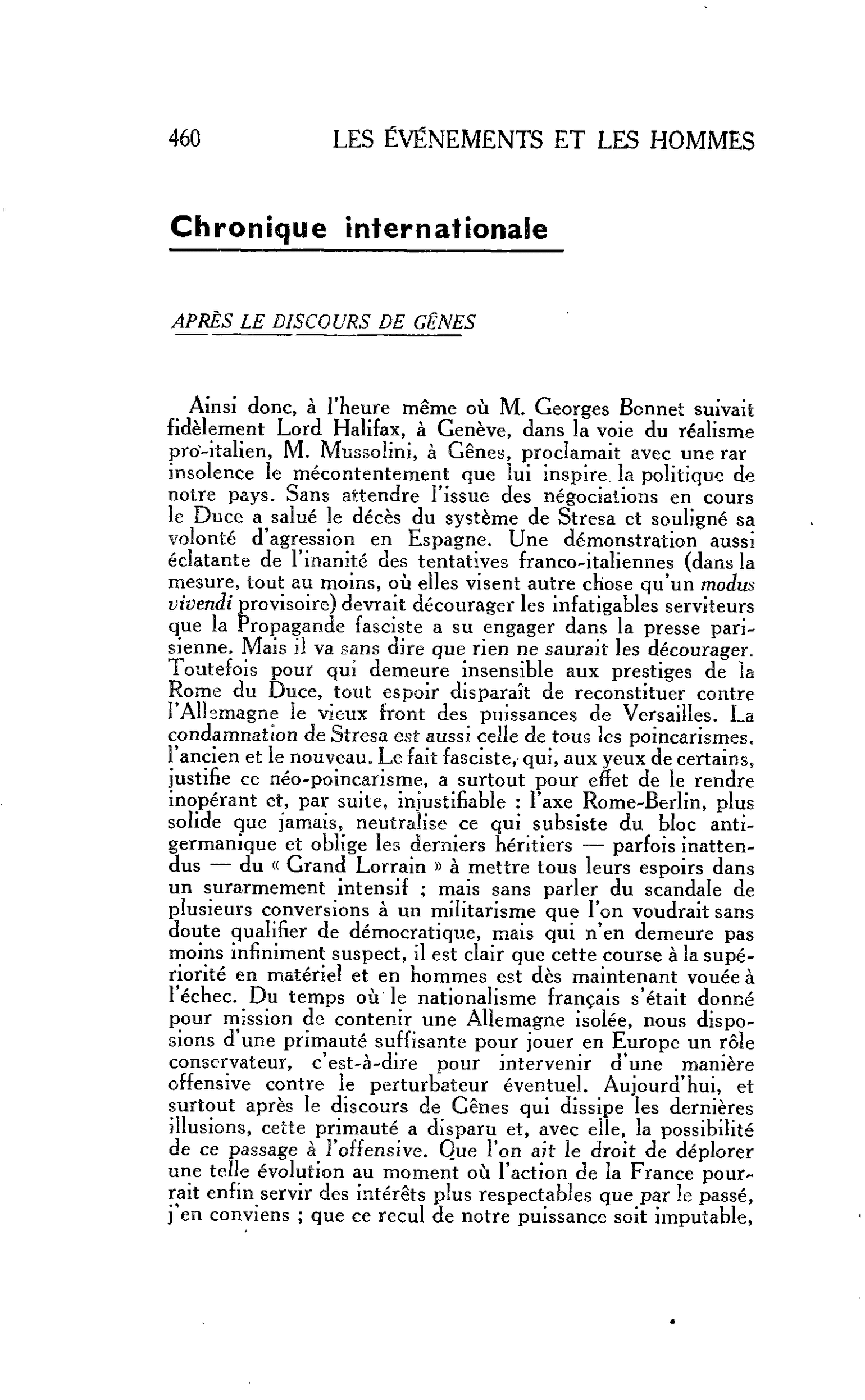 LA CITÉ. Chronique internationale : APRÈS LE DISCOURS DE GÊNES