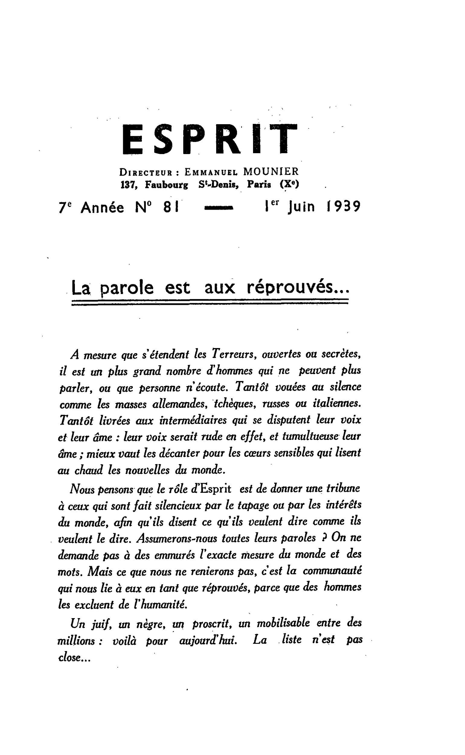 La parole est aux réprouvés…