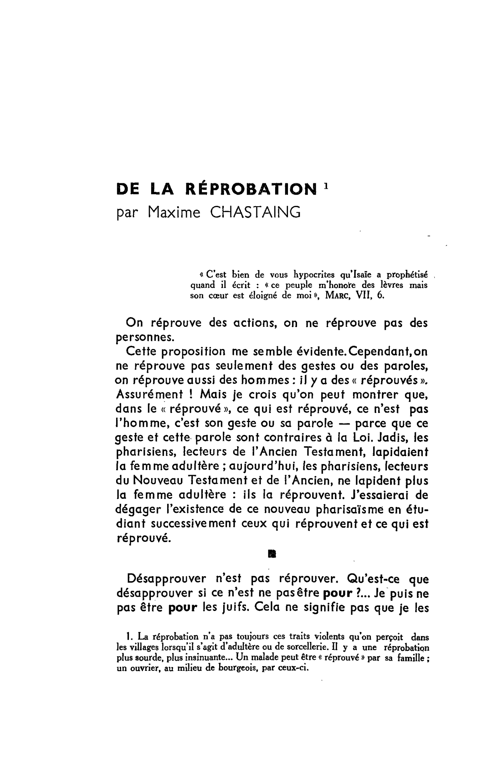 DE LA RÉPROBATION