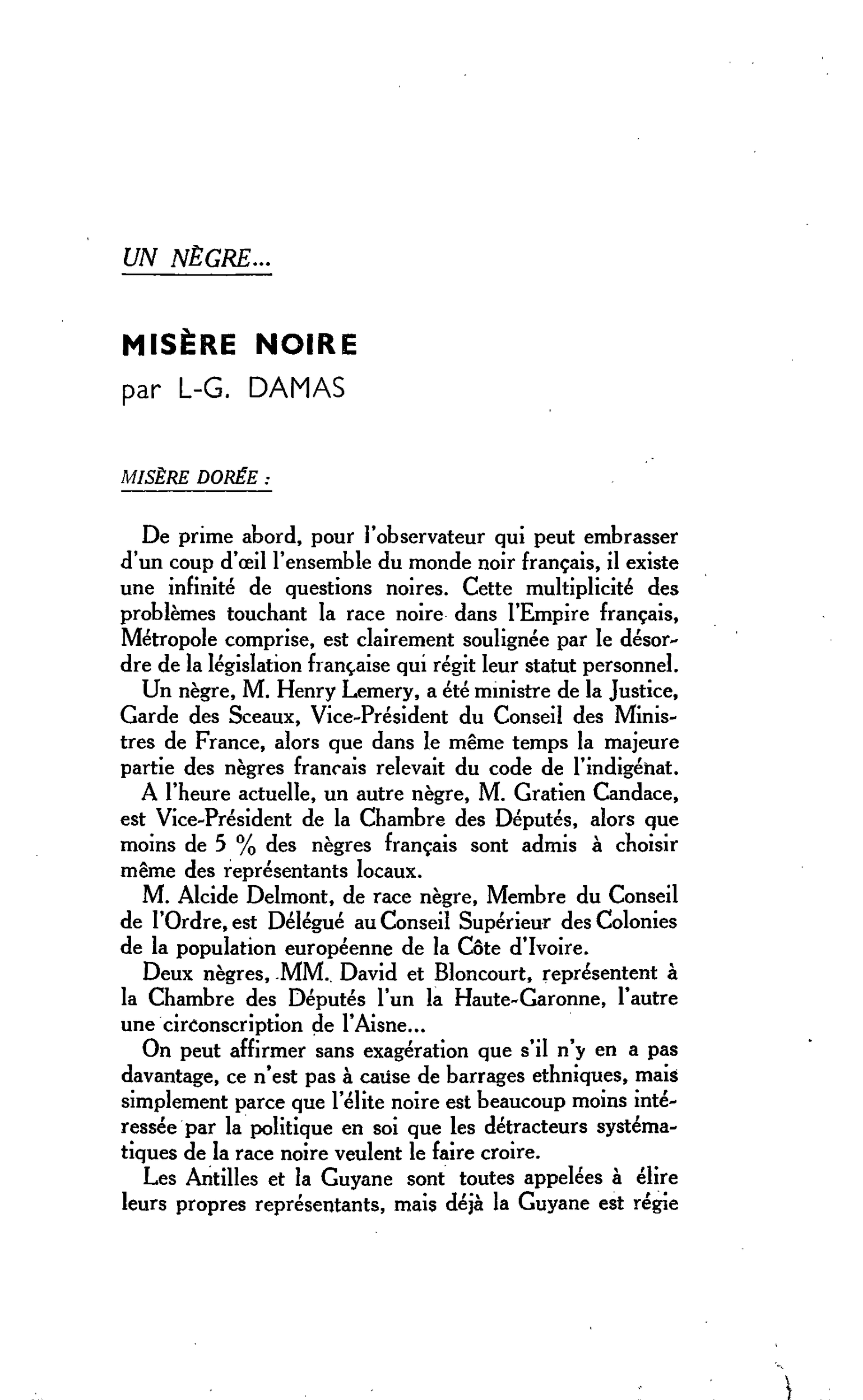 UN NÈGRE… MISÈRE NOIRE