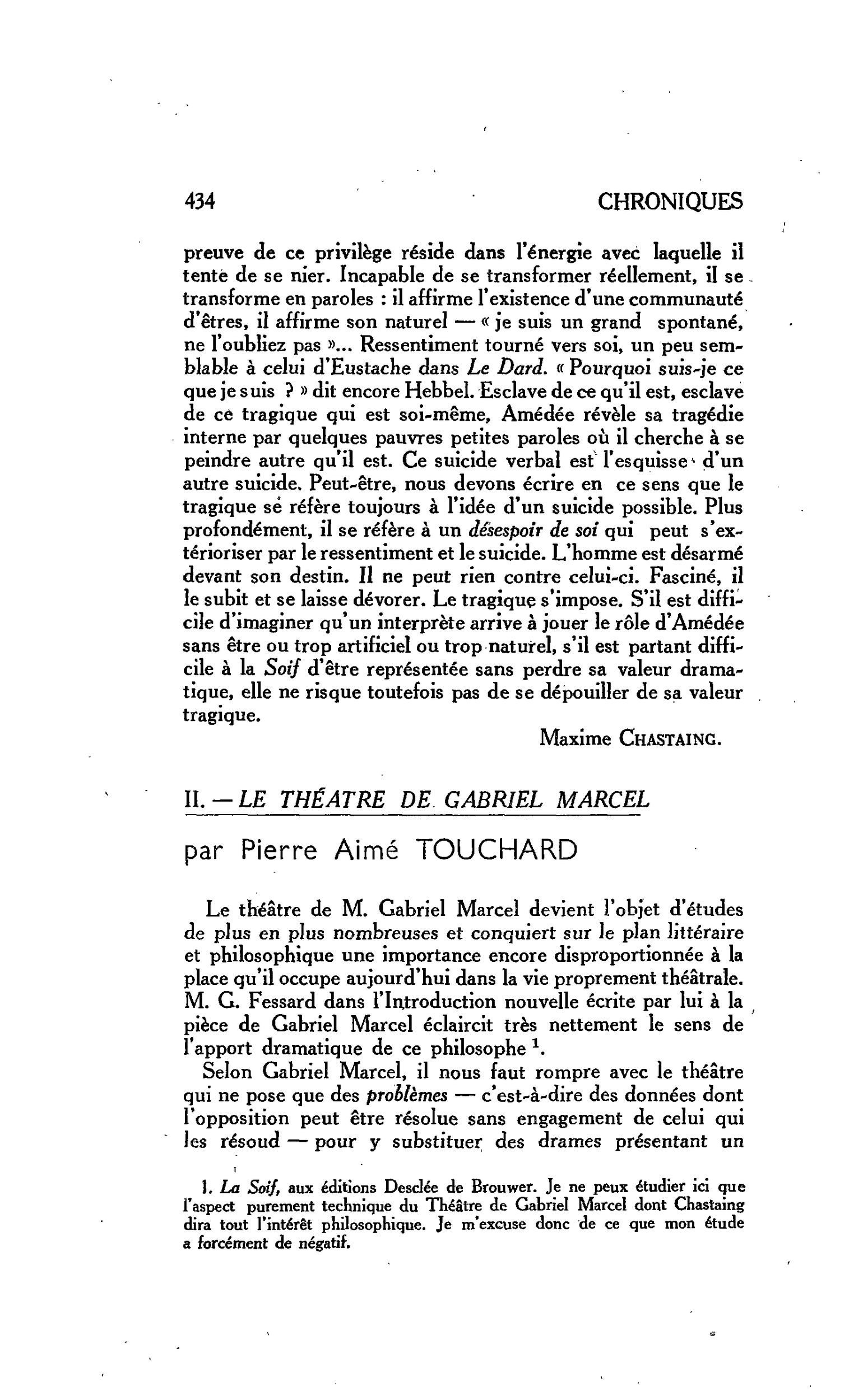 AUTOUR DU THÉÂTRE DE GABRIEL MARCEL : II. - LE THEATRE DE GABRIEL MARCEL