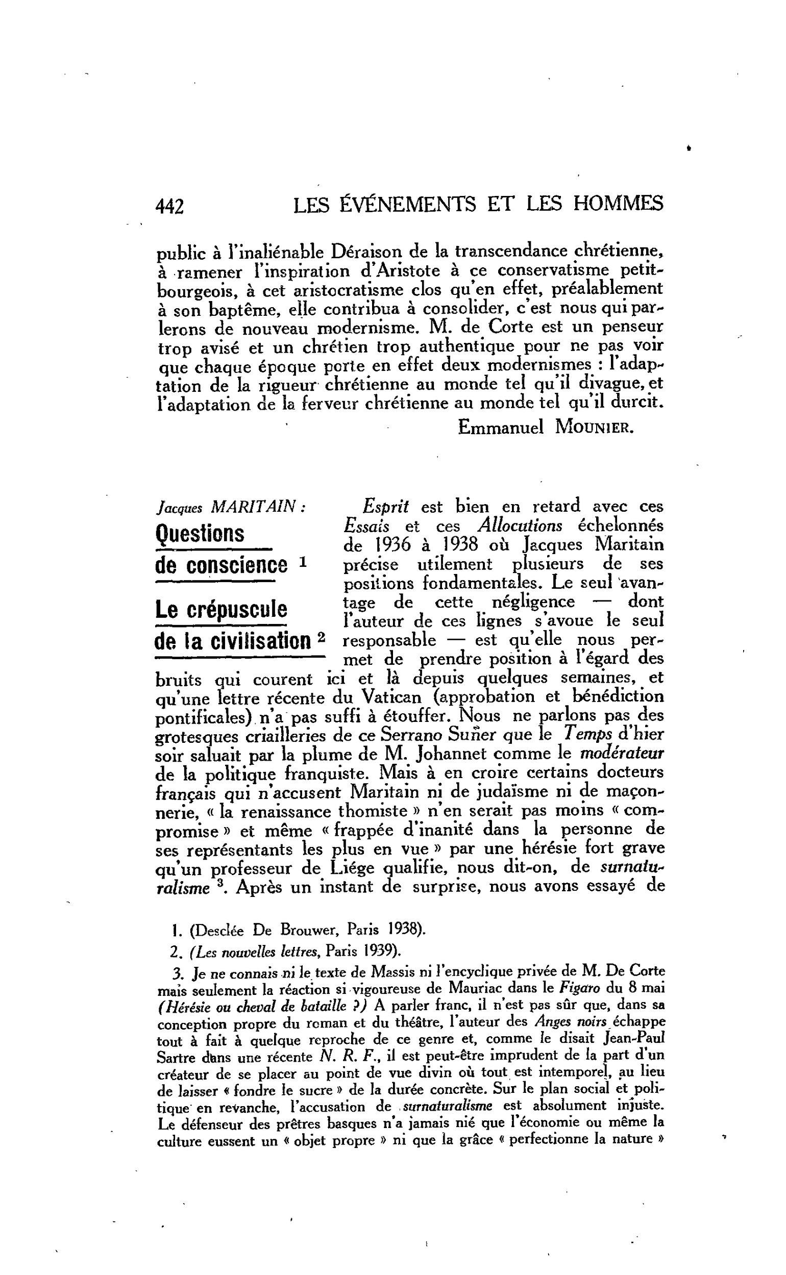 LA PENSÉE ENGAGÉE : Jacques MARITAIN : Questions de conscience. Le crépuscule de la civilisation