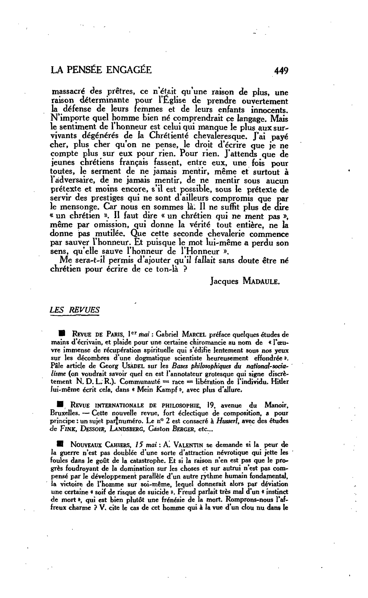 LA PENSÉE ENGAGÉE : Nouveaux Cahiers