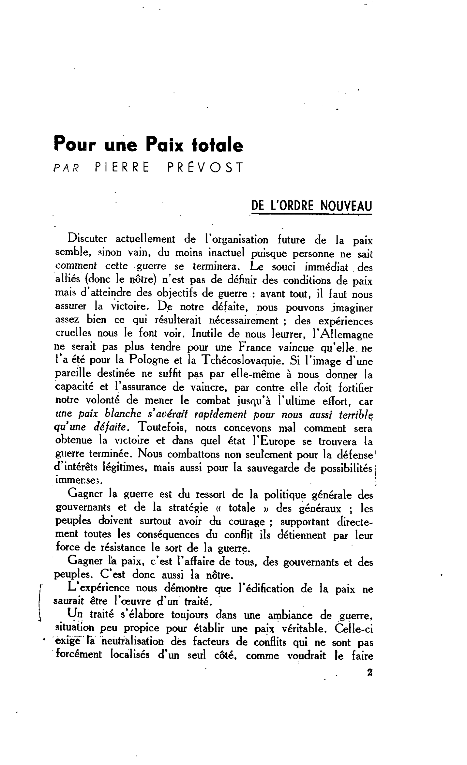Pour une Paix totale