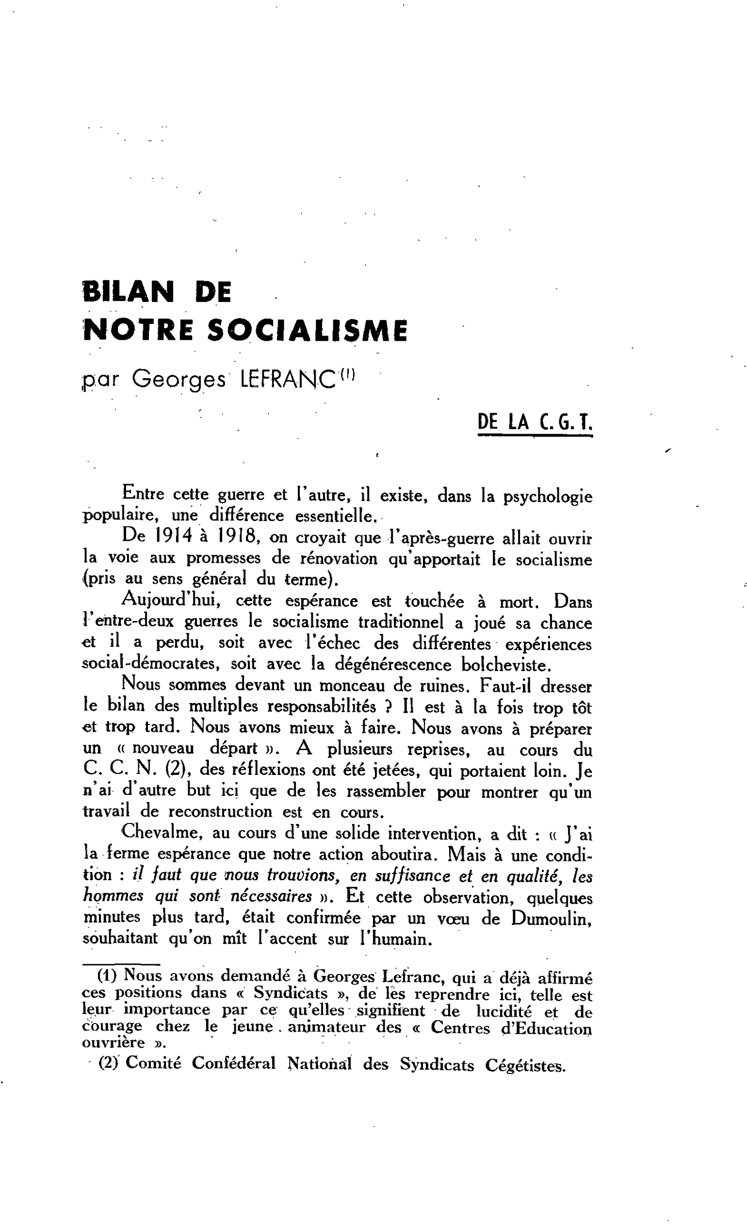 BILAN DE NOTRE SOCIALISME