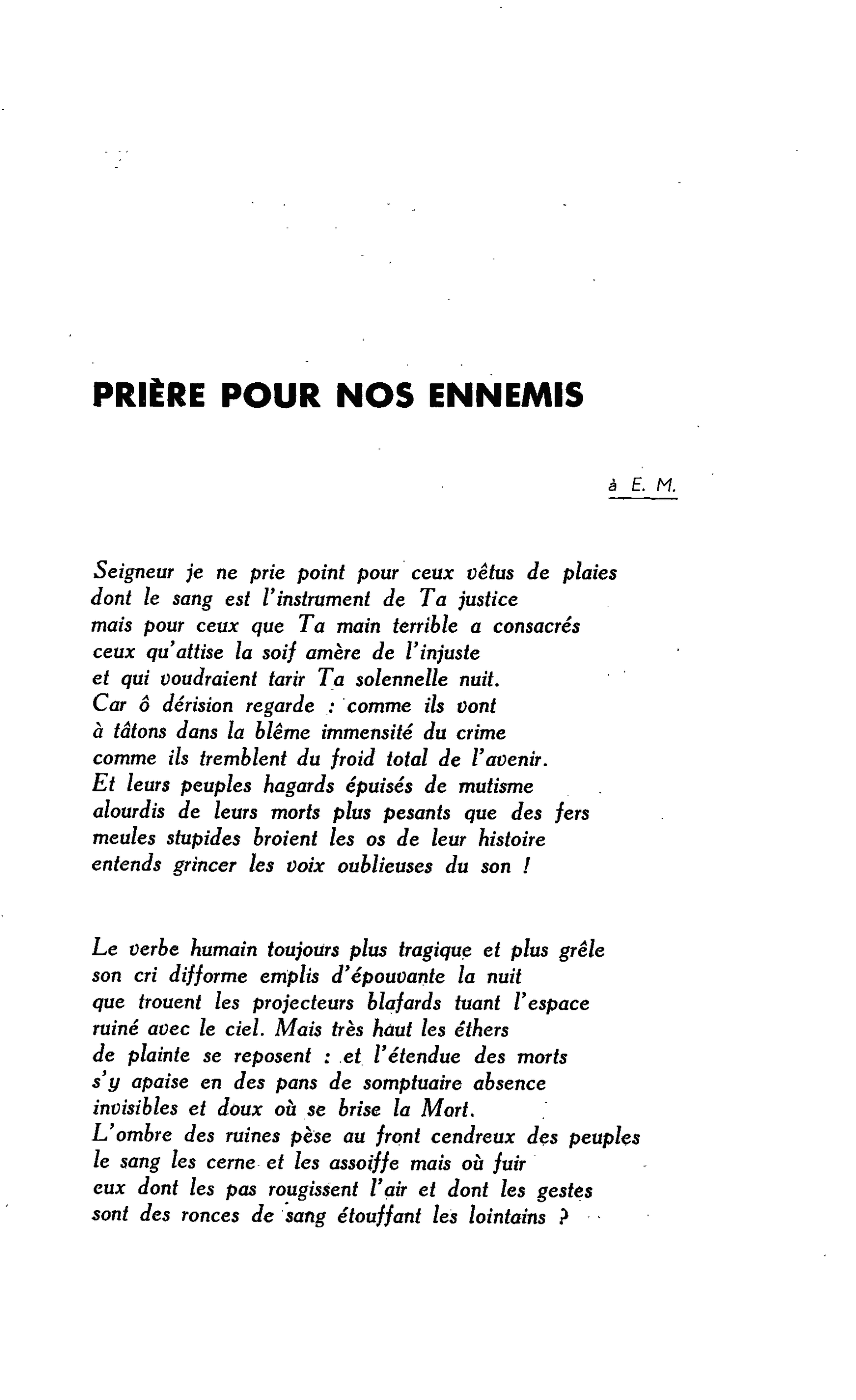 PRIÈRE POUR NOS ENNEMIS