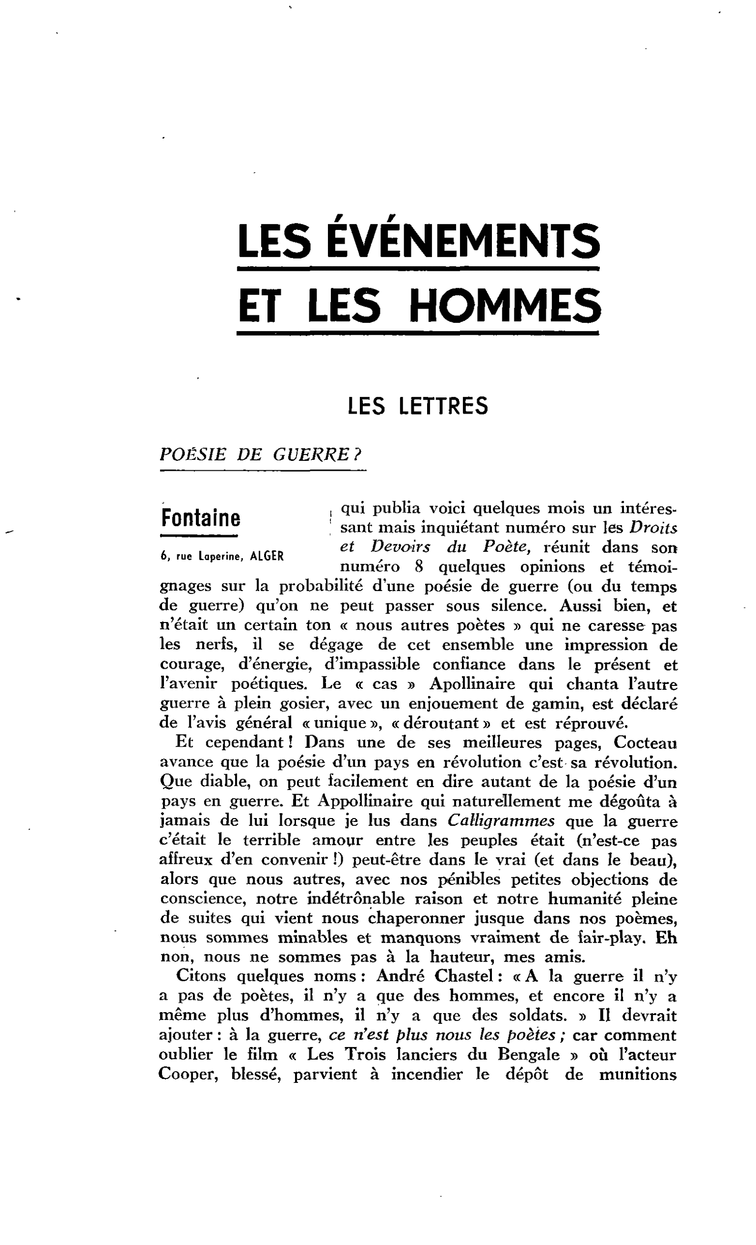 LES LETTRES POÉSIE DE GUERRE ? Fontaine