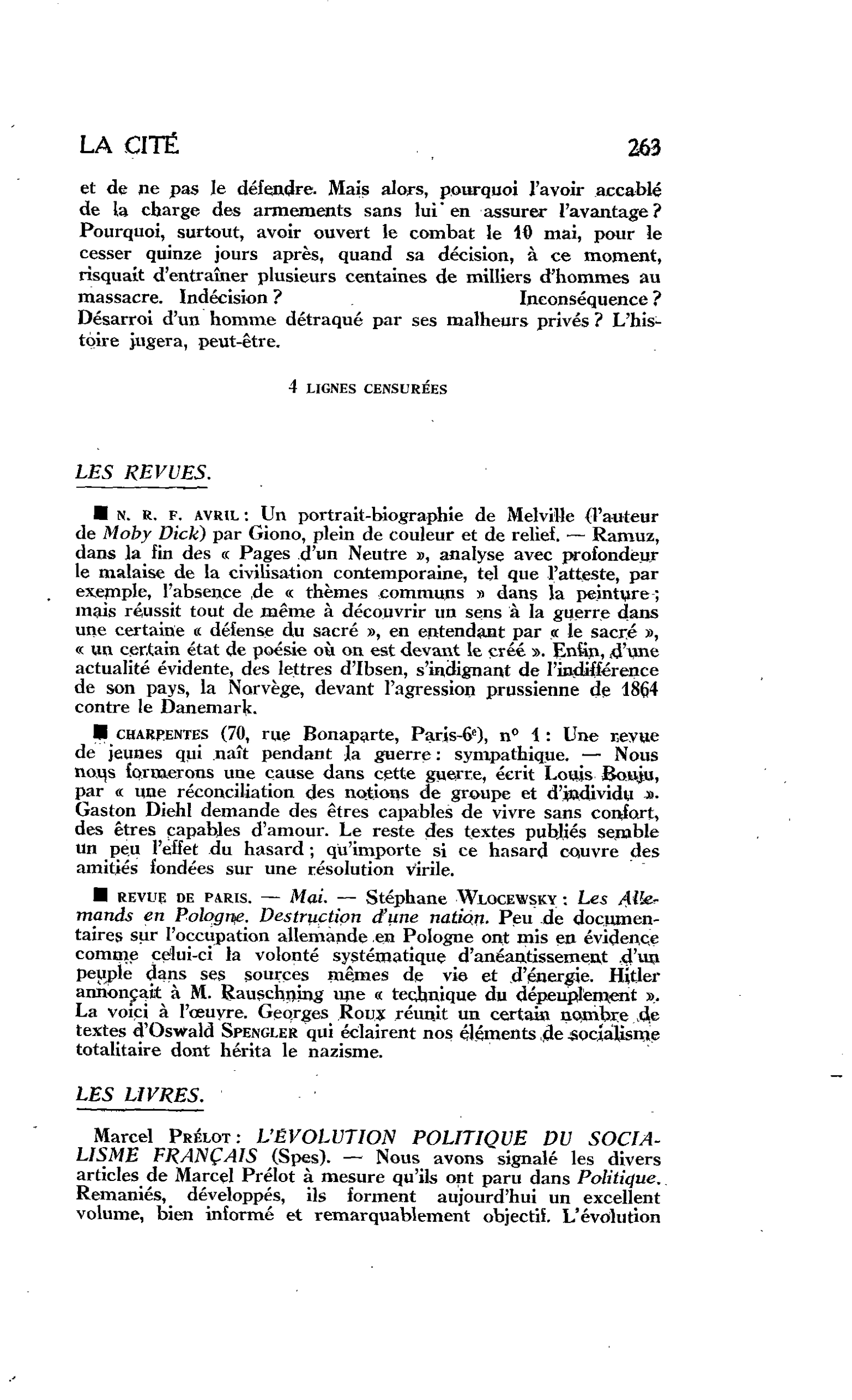 LA CITÉ : LES LIVRES. Marcel Prélot : L’ÉVOLUTION POLITIQUE DU SOCIALISME FRANÇAIS (Spes)