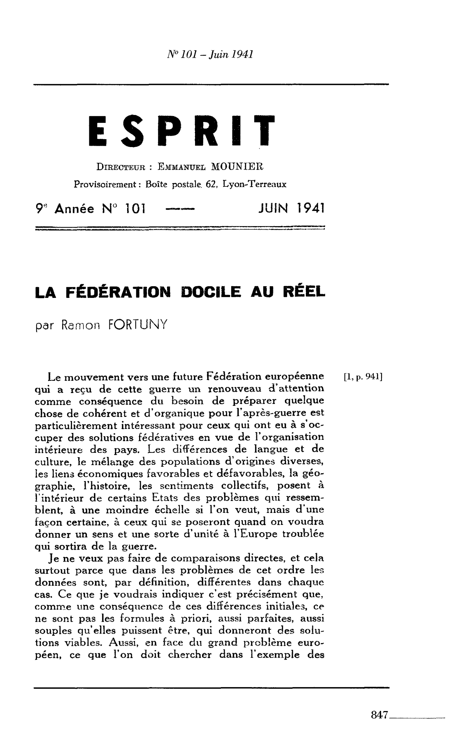 LA FÉDÉRATION DOCILE AU RÉEL