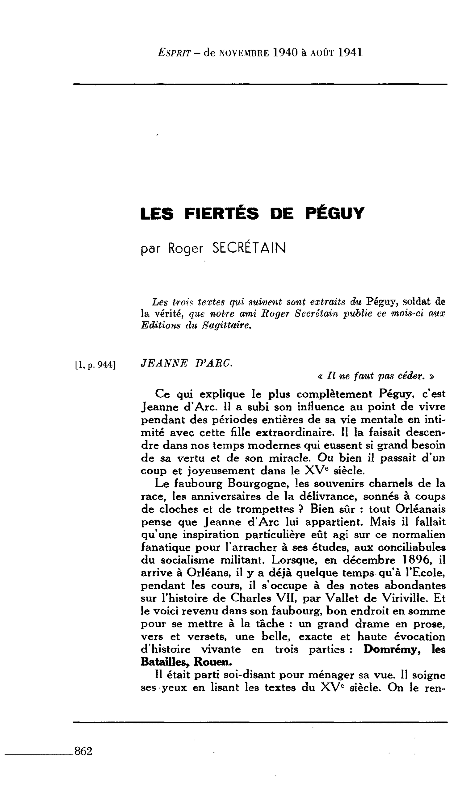 LES FIERTÉS DE PÉGUY