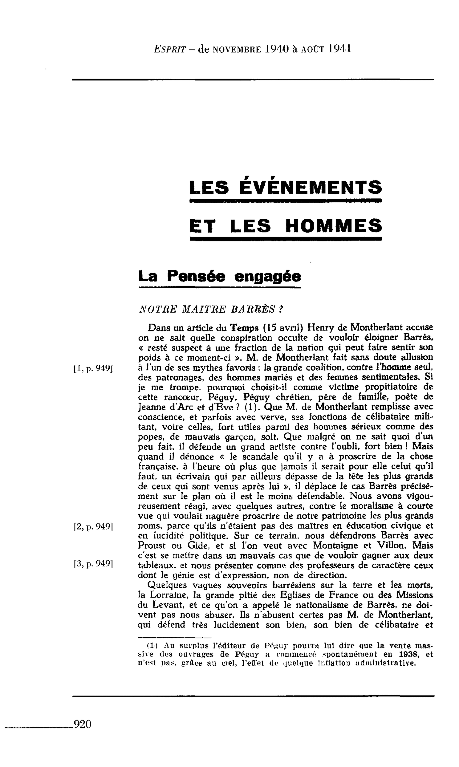 La Pensée engagée : NOTRE MAITRE BARRÈS ?