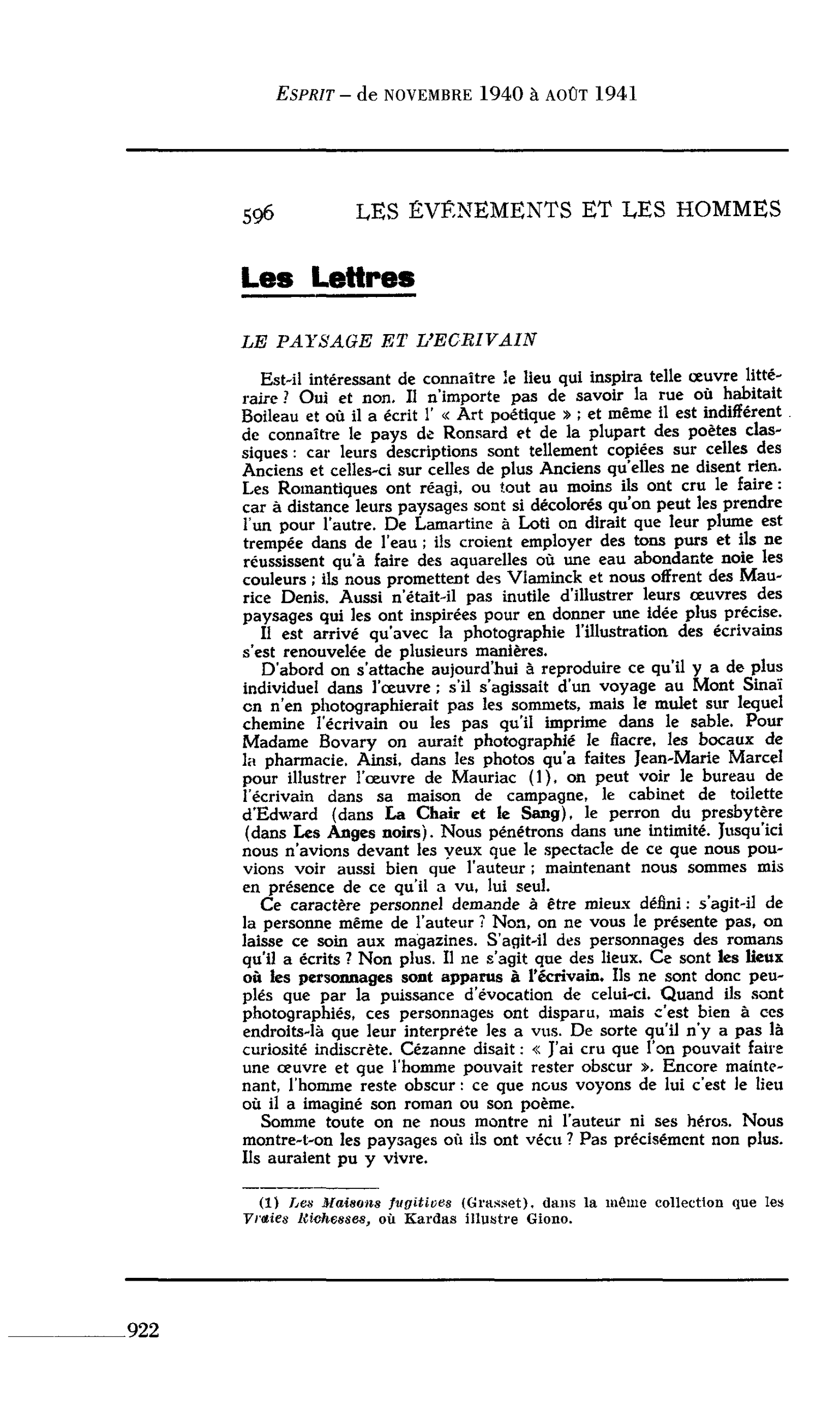 Les Lettres : LE PAYSAGE ET L’ECRIVAIN