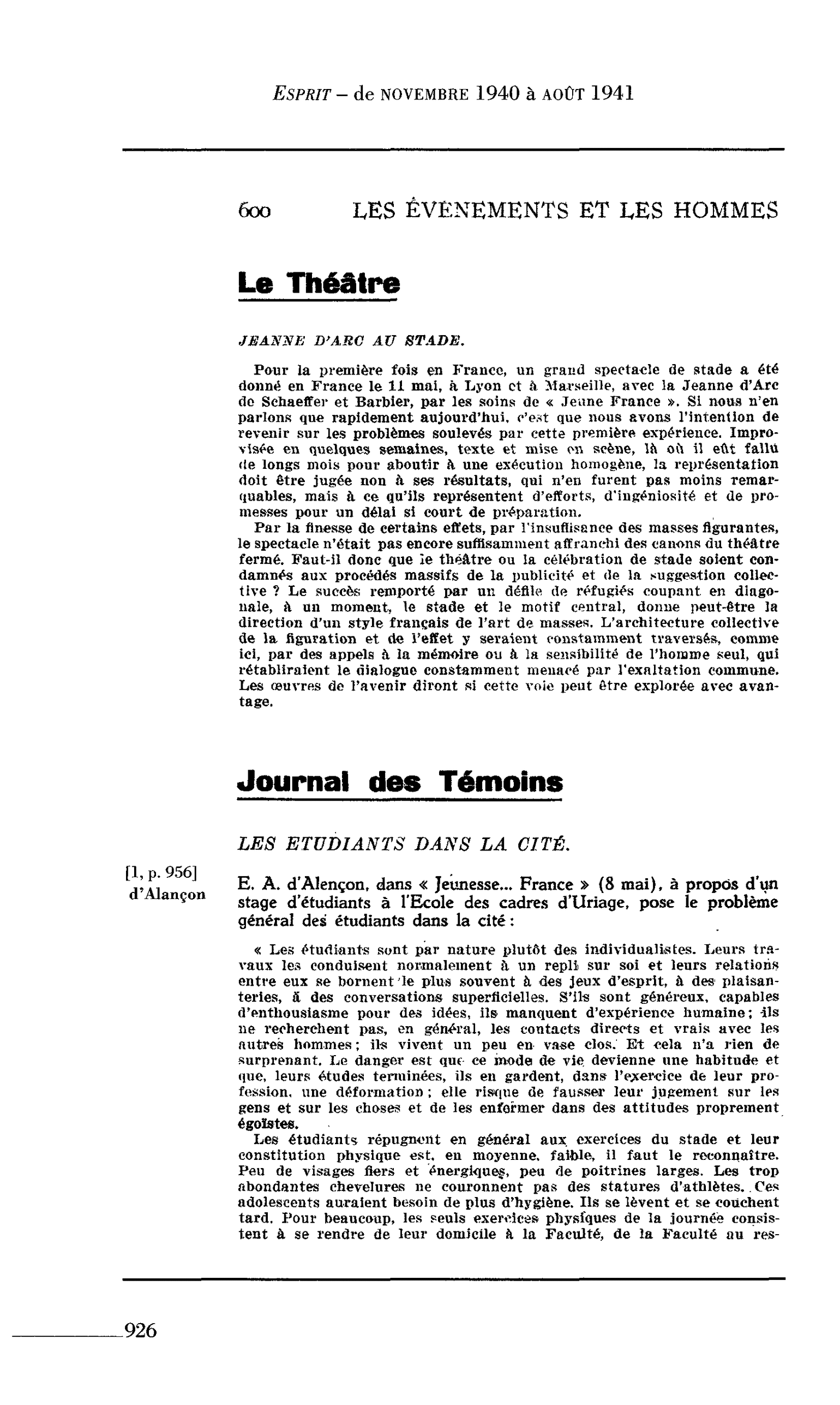 Journal des Témoins : LES ETUDIANTS DANS LA CITÉ