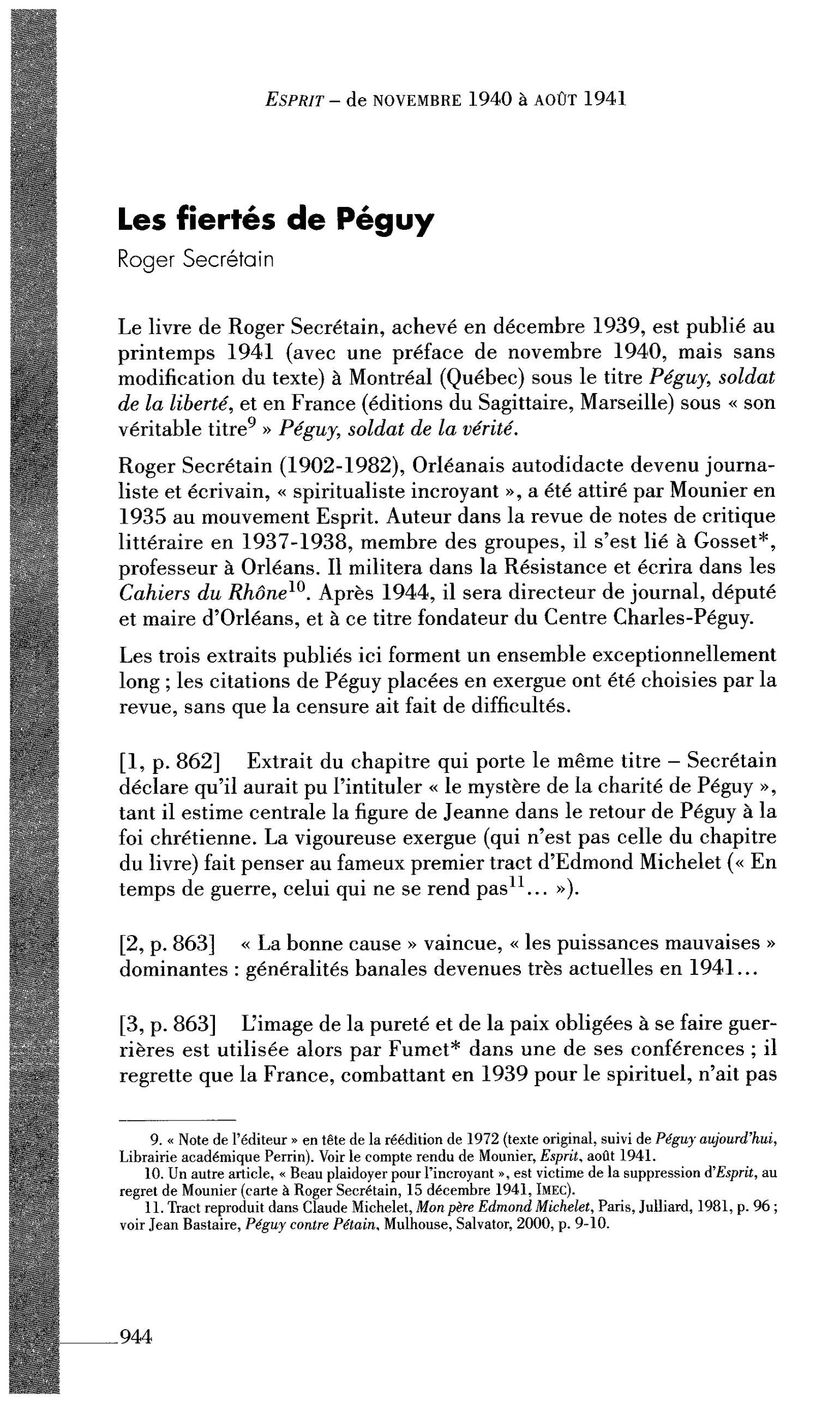 Les fiertés de Péguy (par Secrétain Roger)
