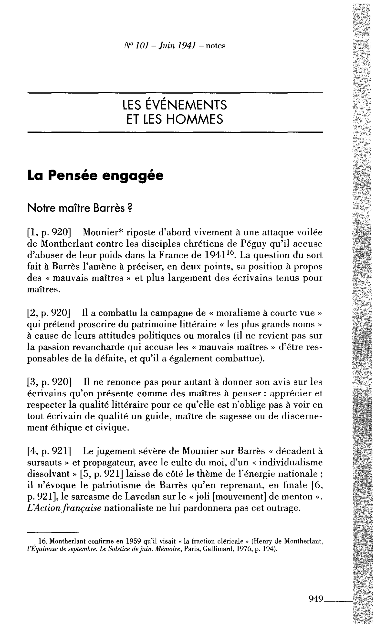 La Pensée engagée : Notre maître Barrès ?