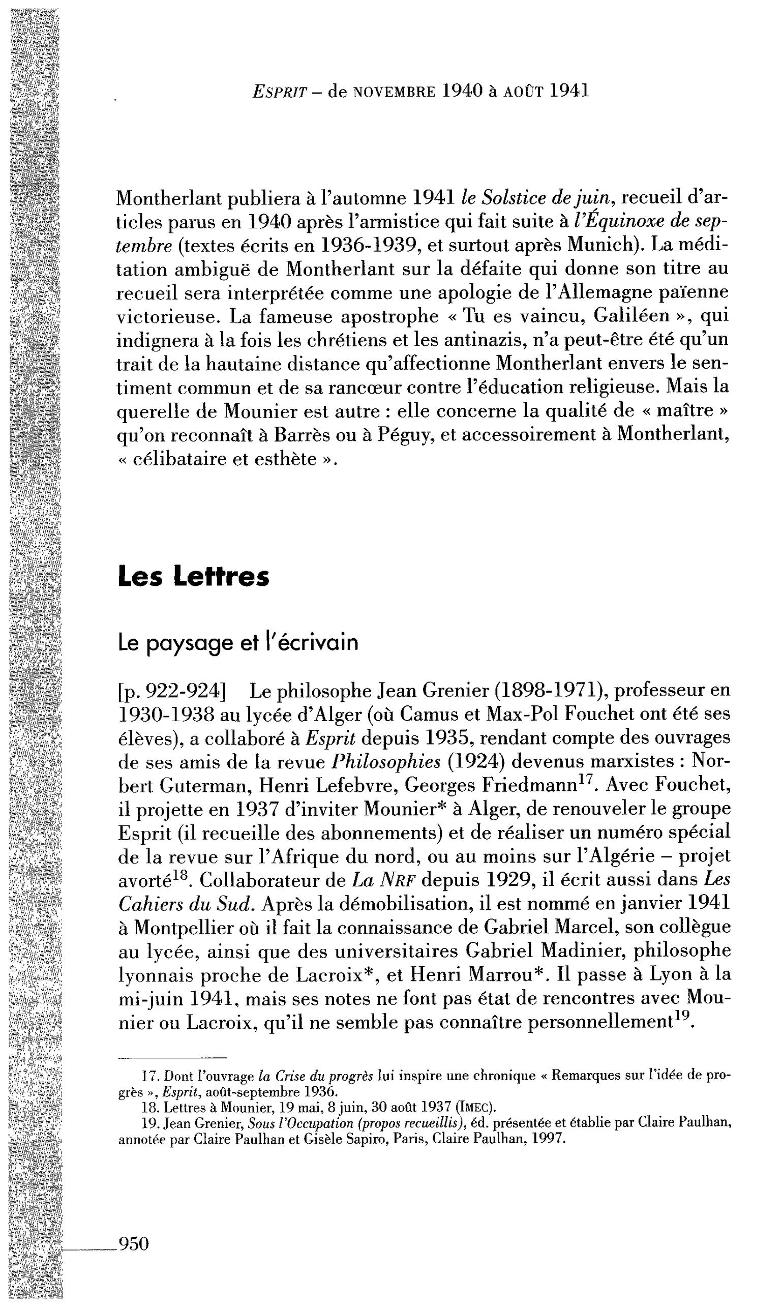Les Lettres : Le paysage et l’écrivain