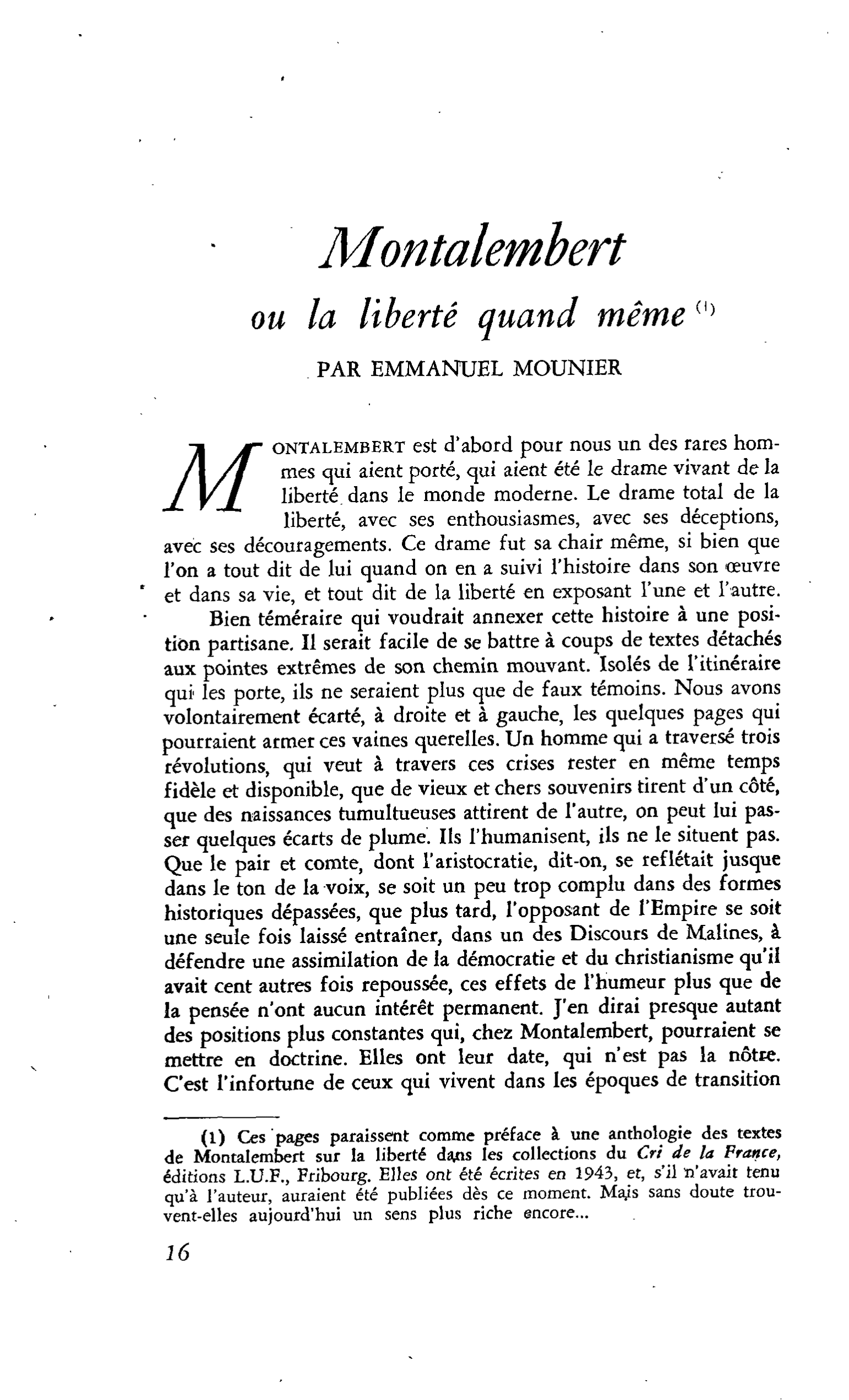 Montalembert ou la liberté quand même