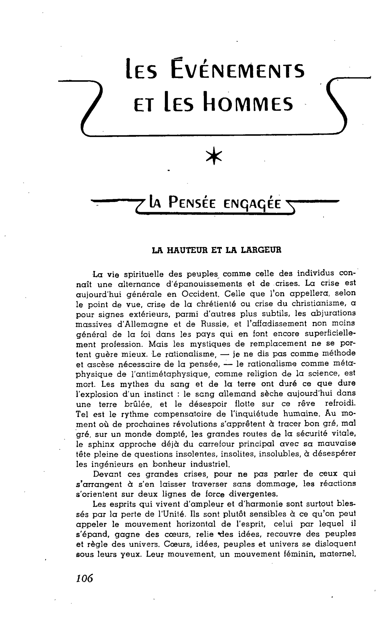 LA PENSÉE ENGAGÉE : LA HAUTEUR ET LA LARGEUR