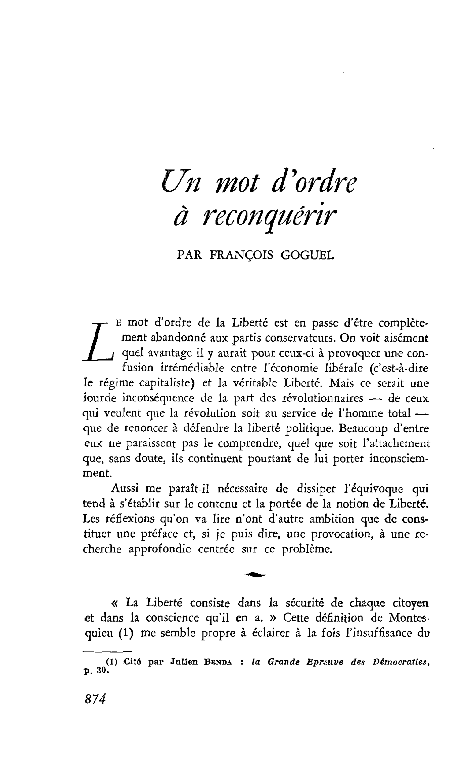 Un mot d’ordre à reconquérir