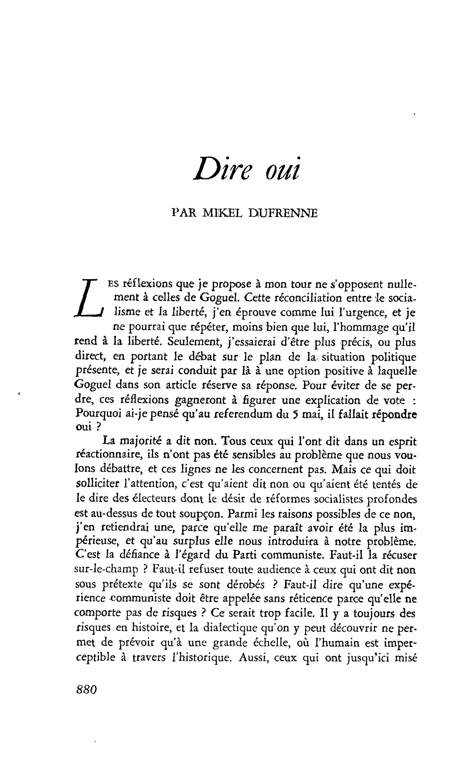 Dire oui