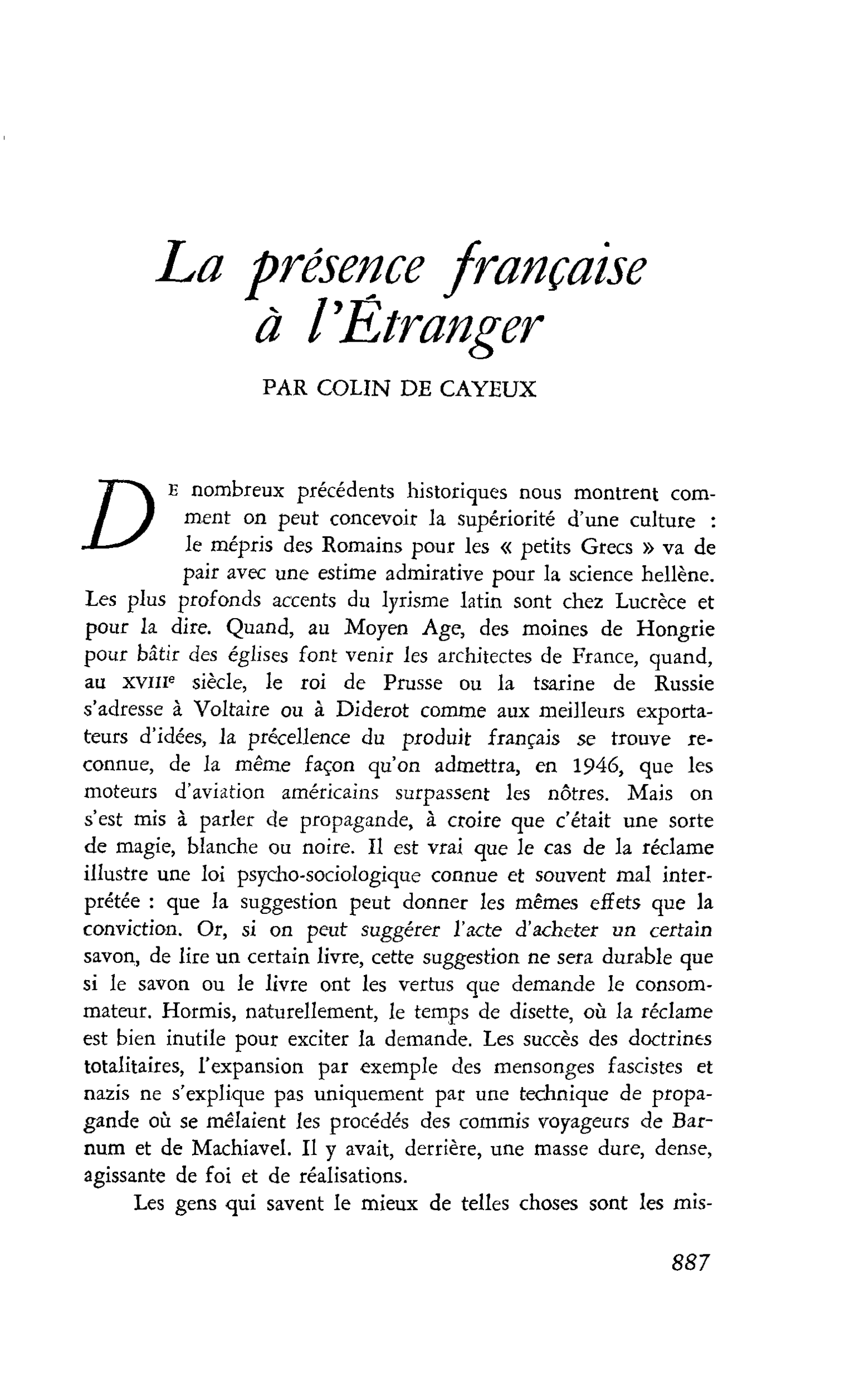 La présence française à l’Étranger