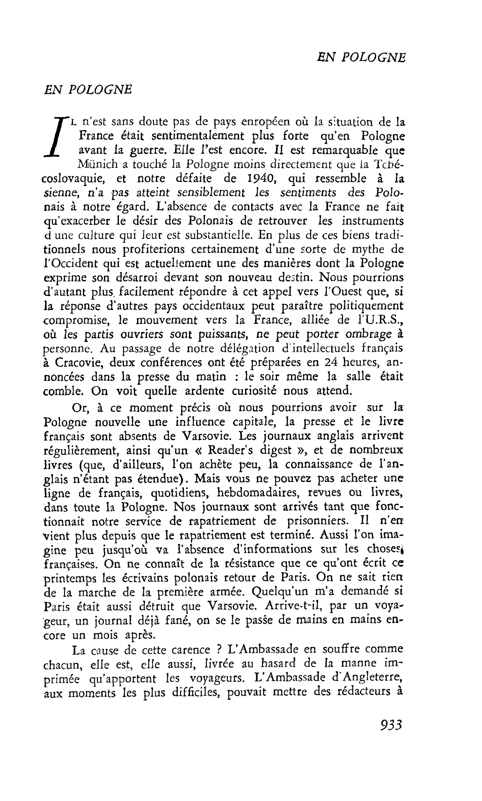Bilan de la présence française : EN POLOGNE