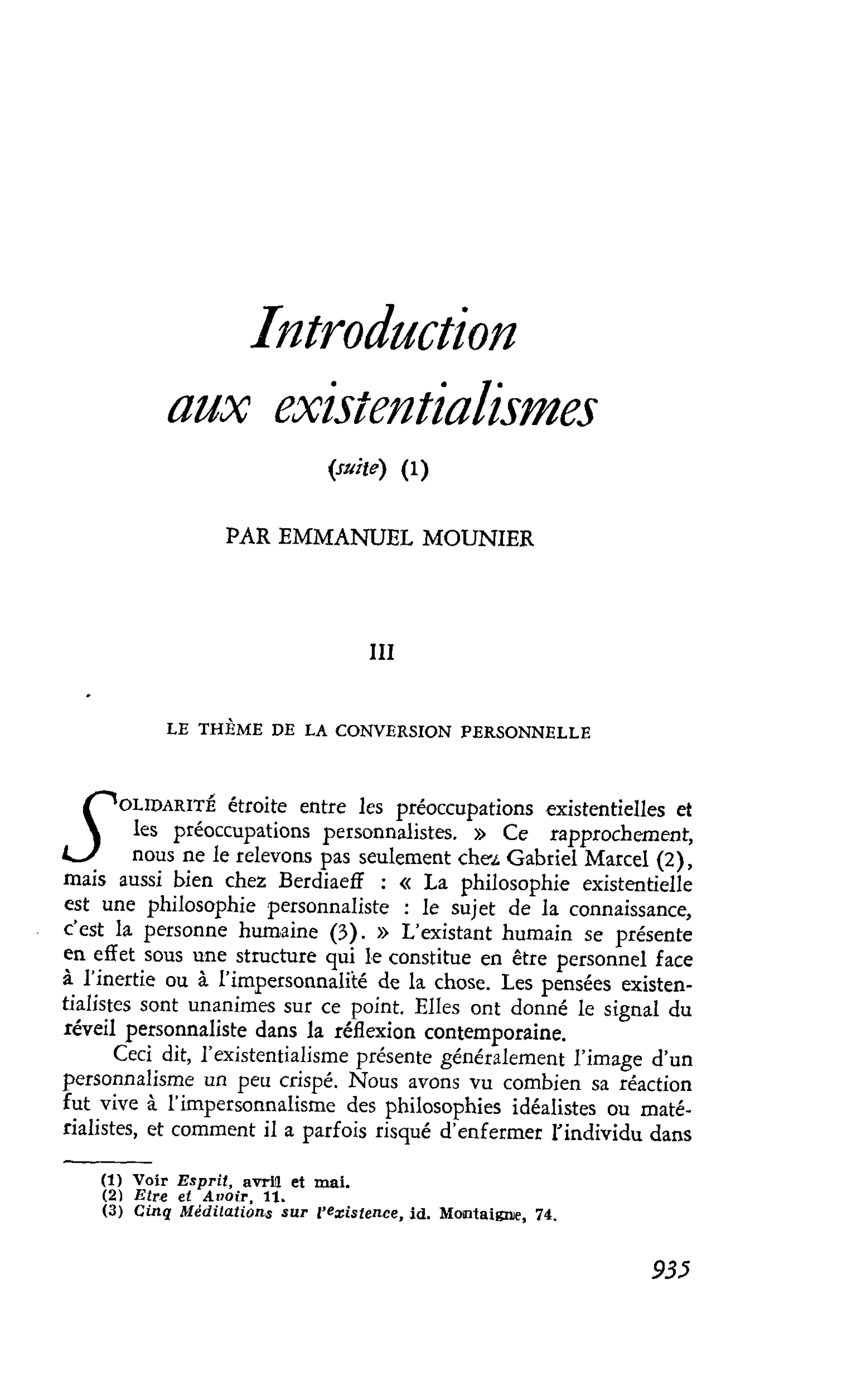 Introduction aux existentialismes (suite)