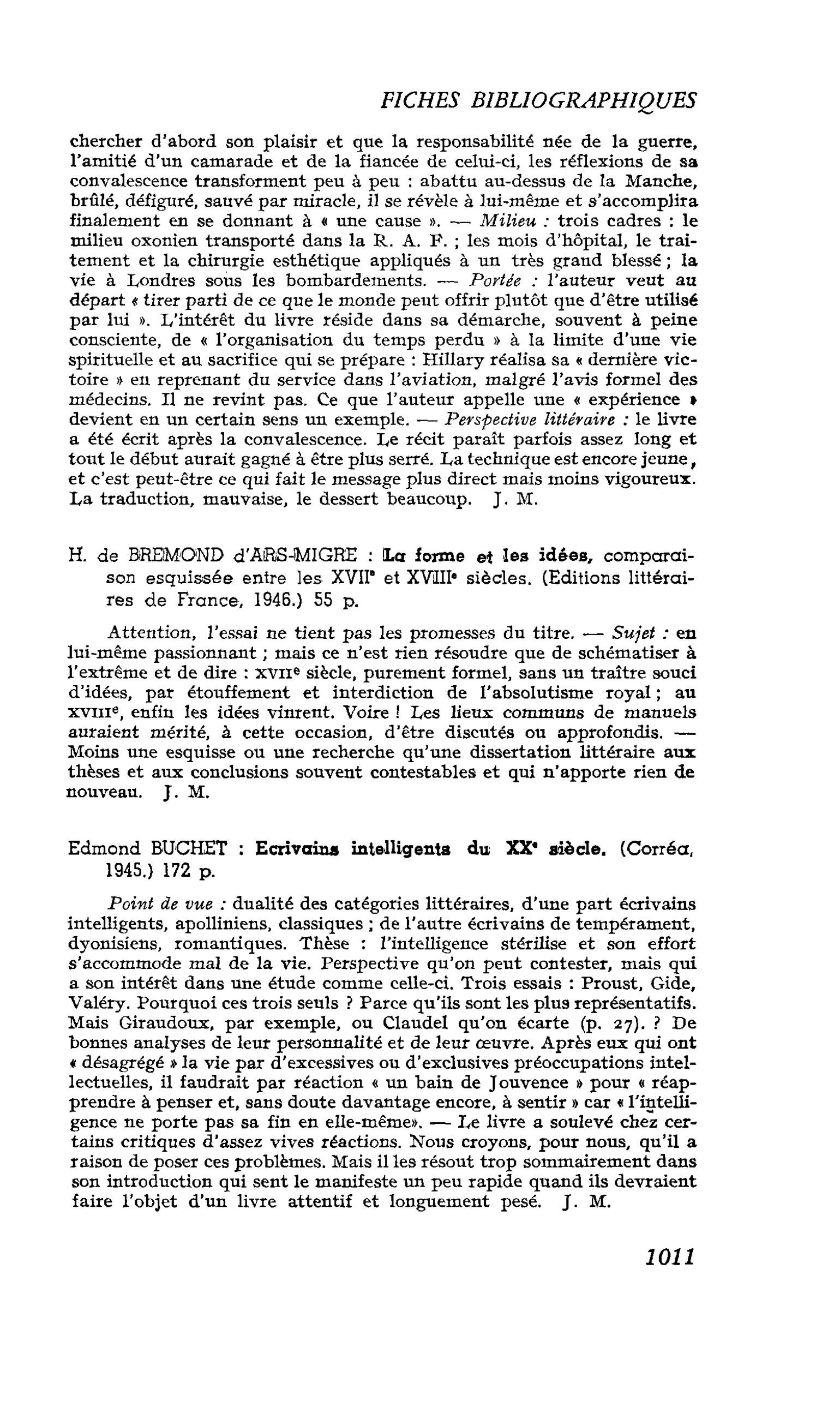 LES LETTRES. H. de BREMOND d’ARS-MIGRE : La forme et les idées, comparaison esquissée entre les XVIIe et XVIIIe siècles
