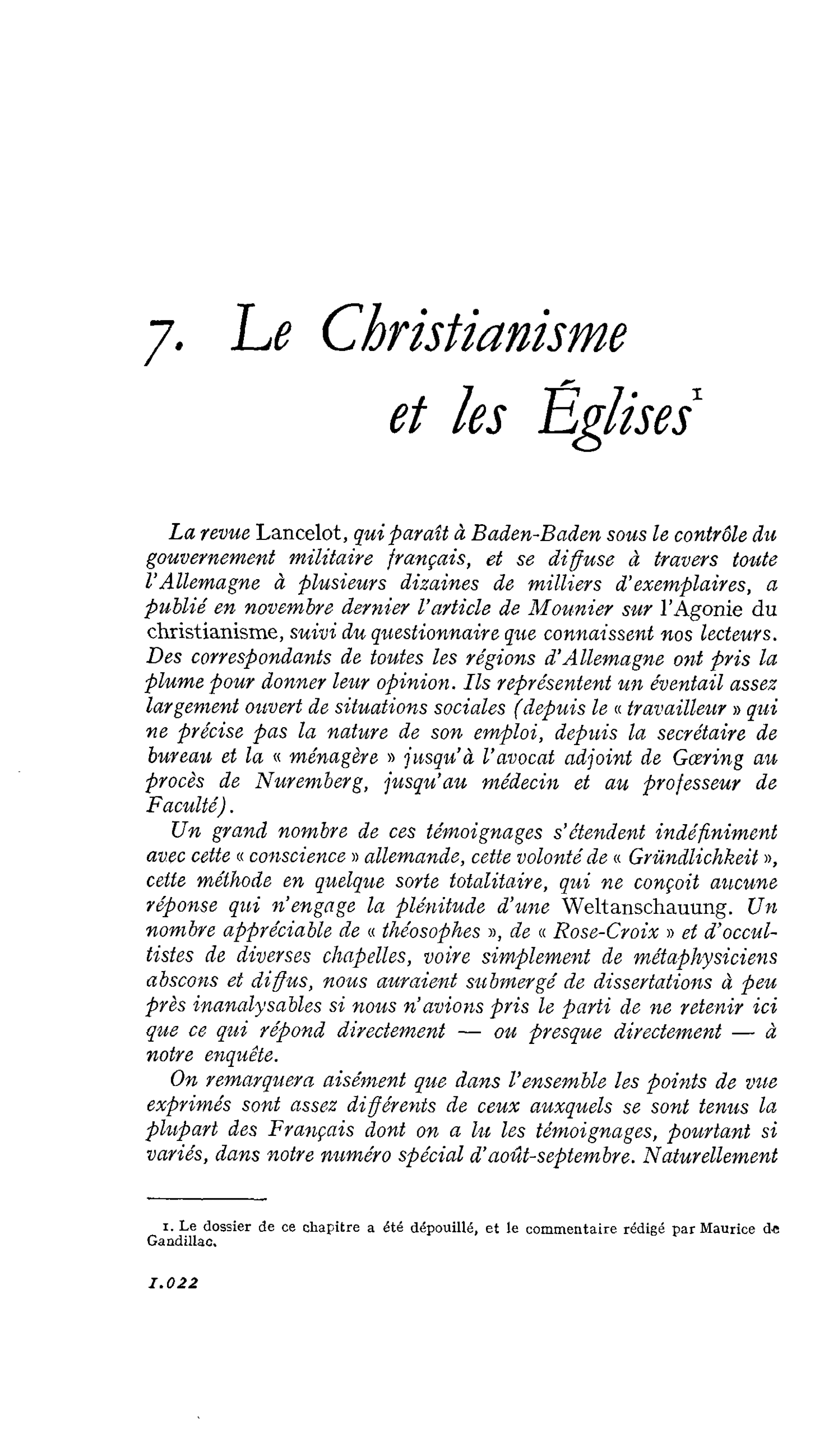 7. Le Christianisme et les Eglises