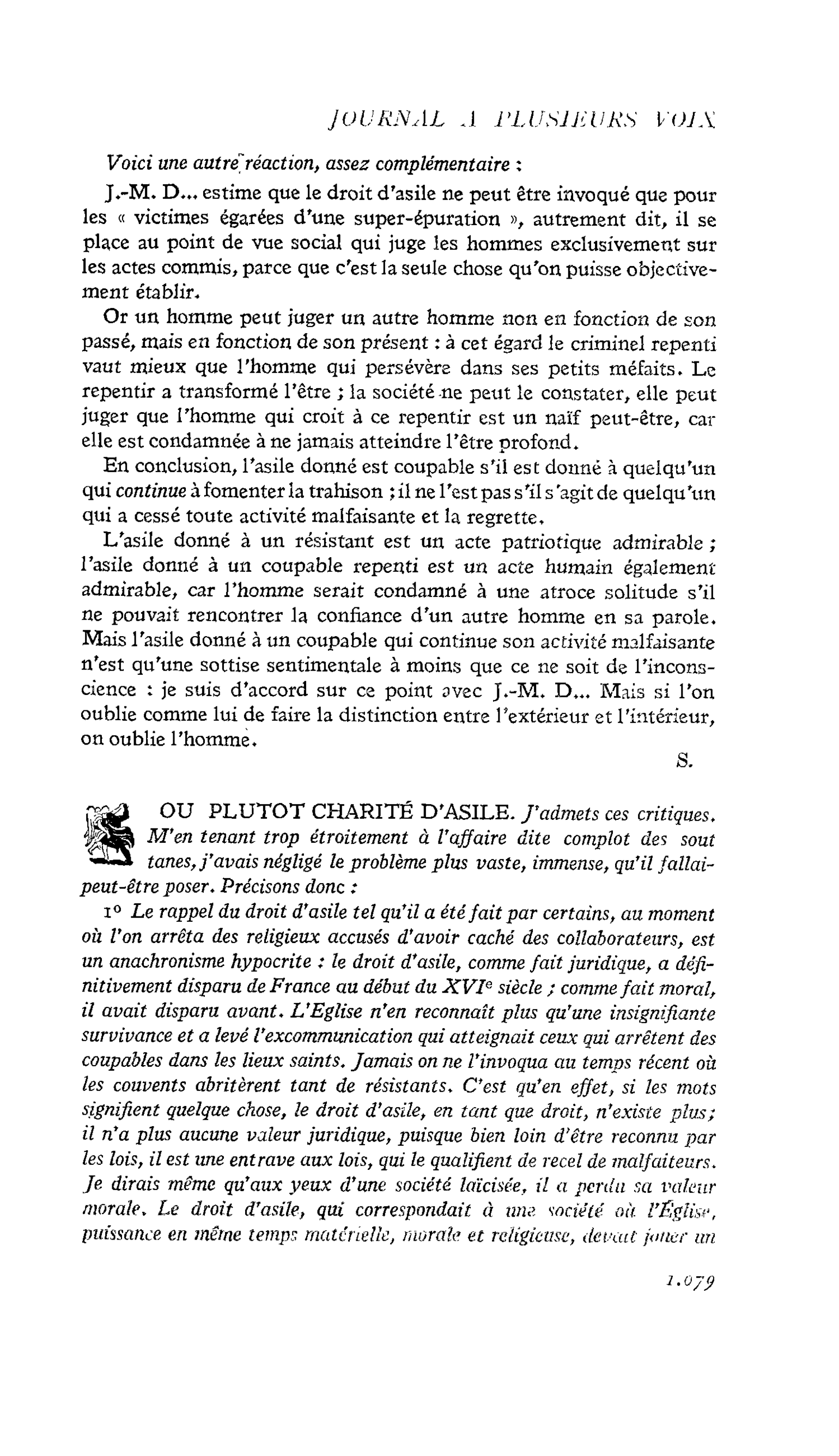 OU PLUTOT CHARITÉ D’ASILE