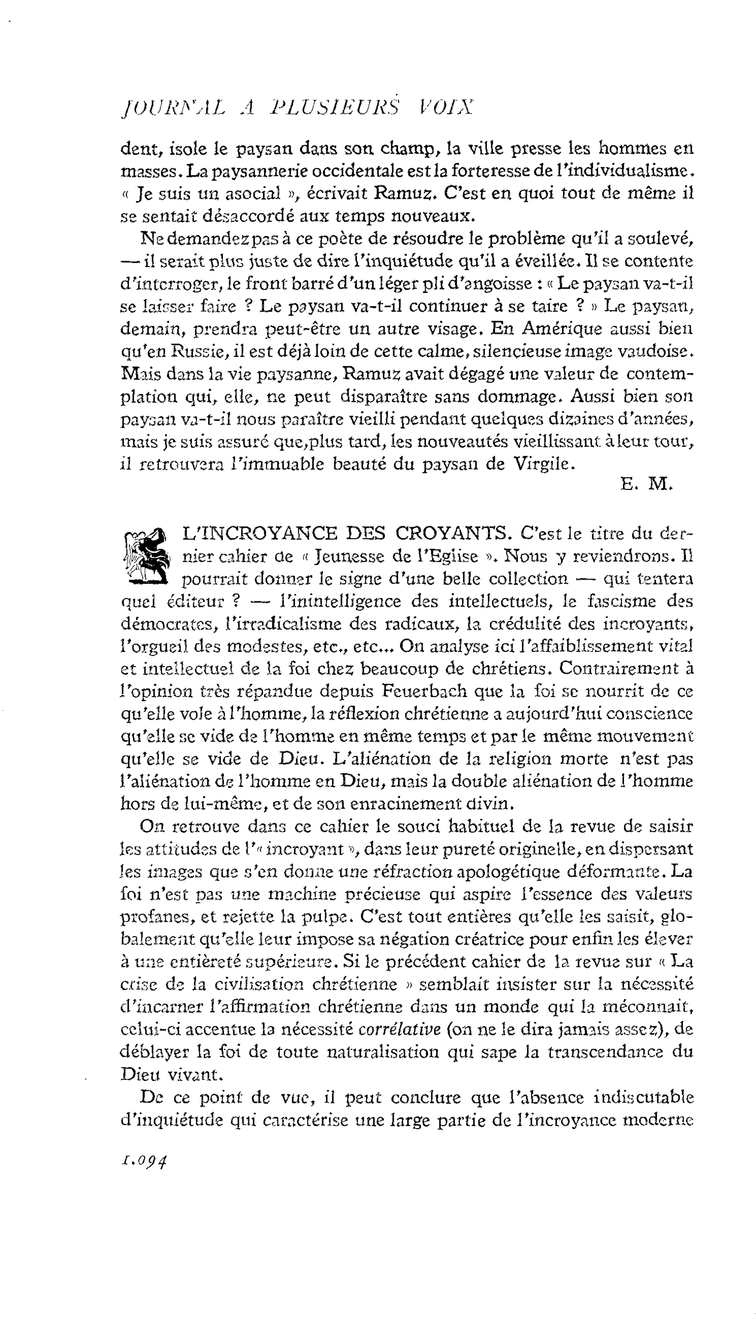 L’INCROYANCE DES CROYANTS
