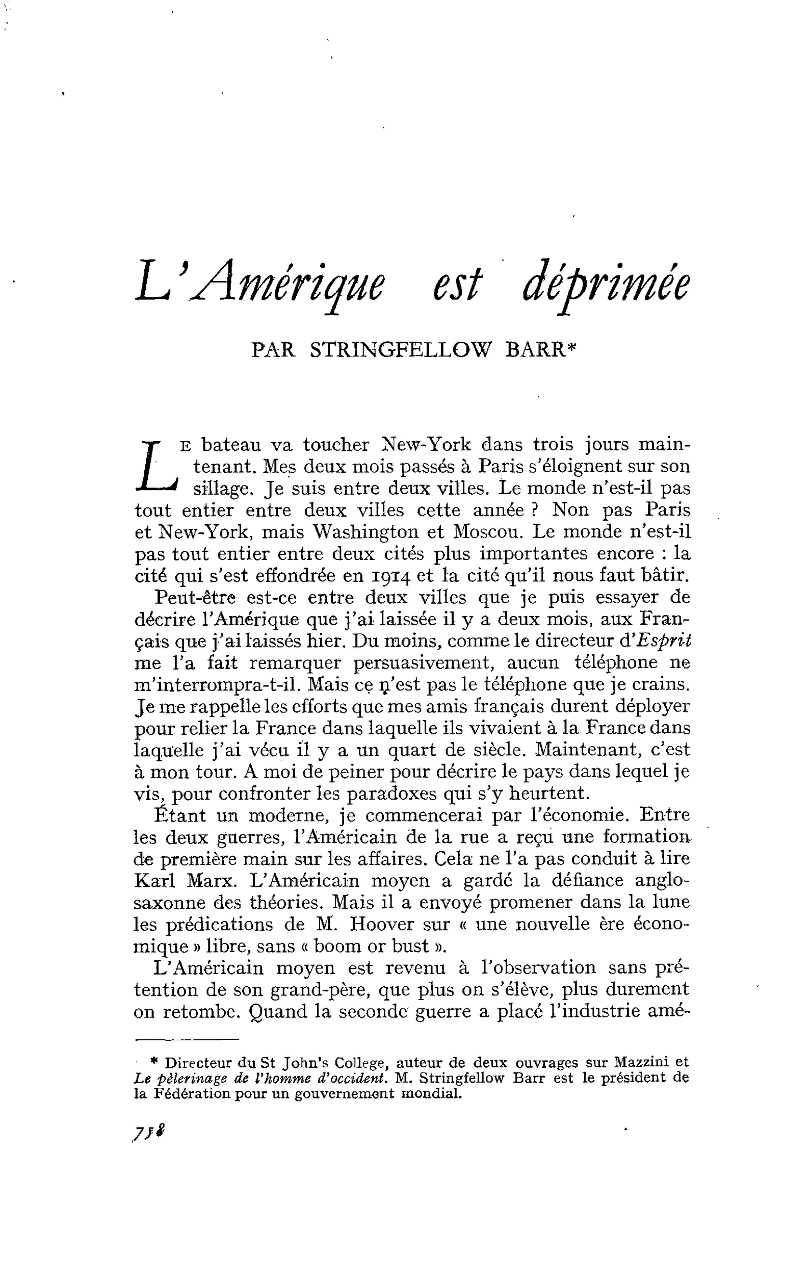 L’Amérique est déprimée