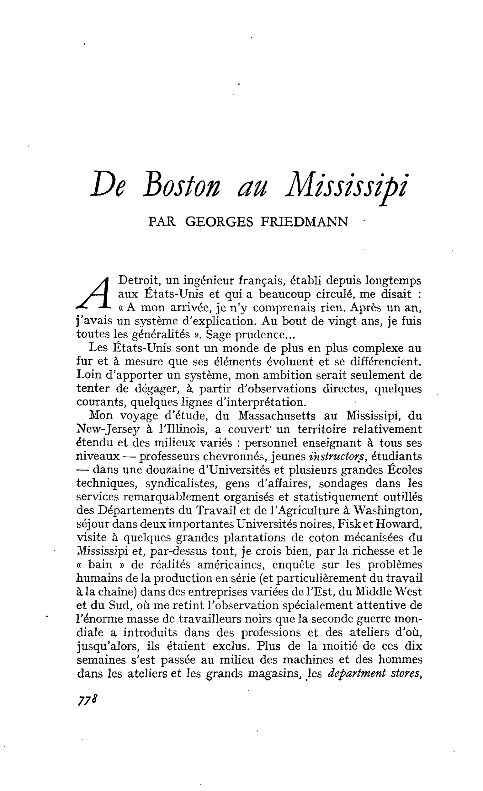 De Boston au Mississipi