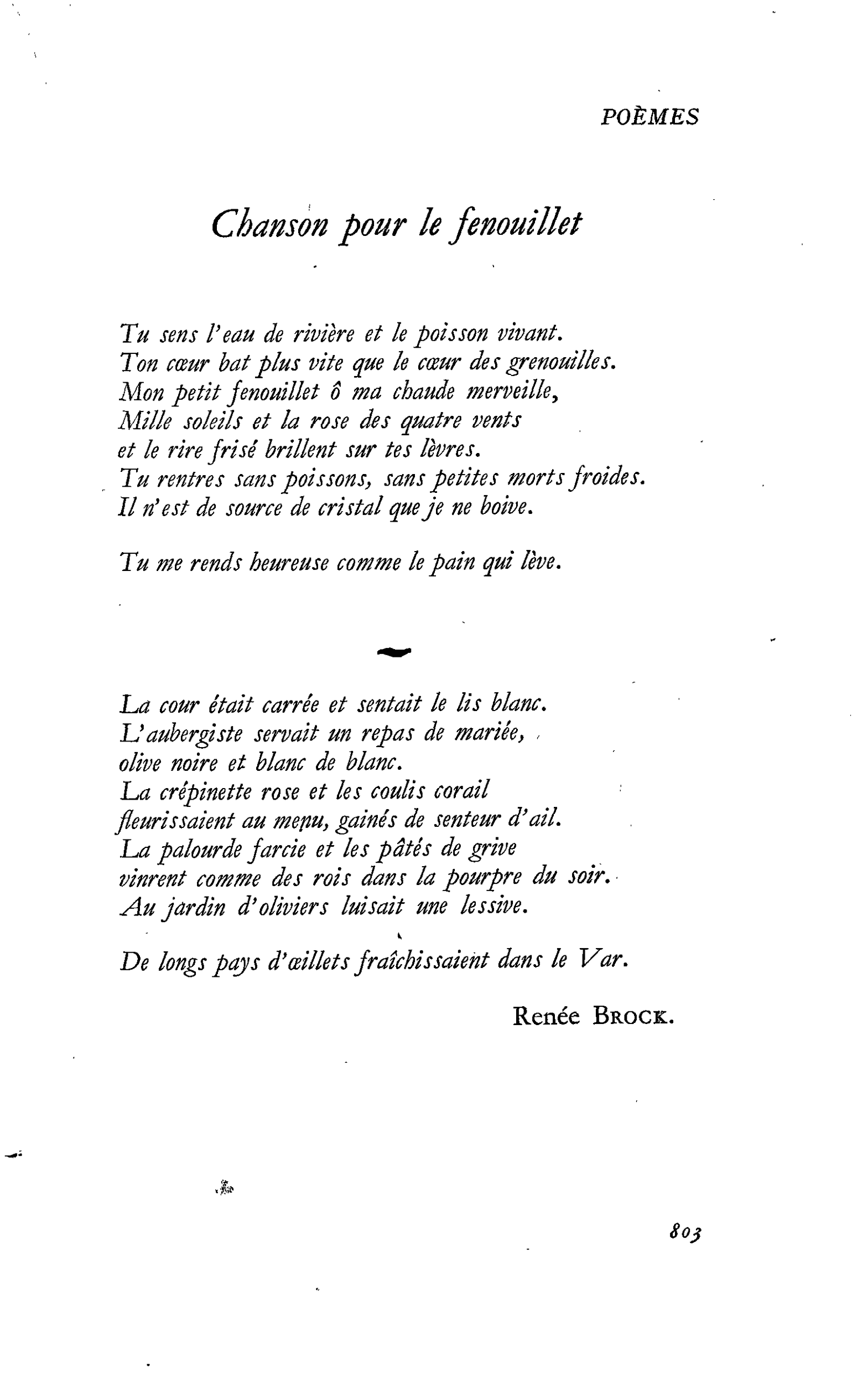 Poèmes : Chanson pour le fenouillet