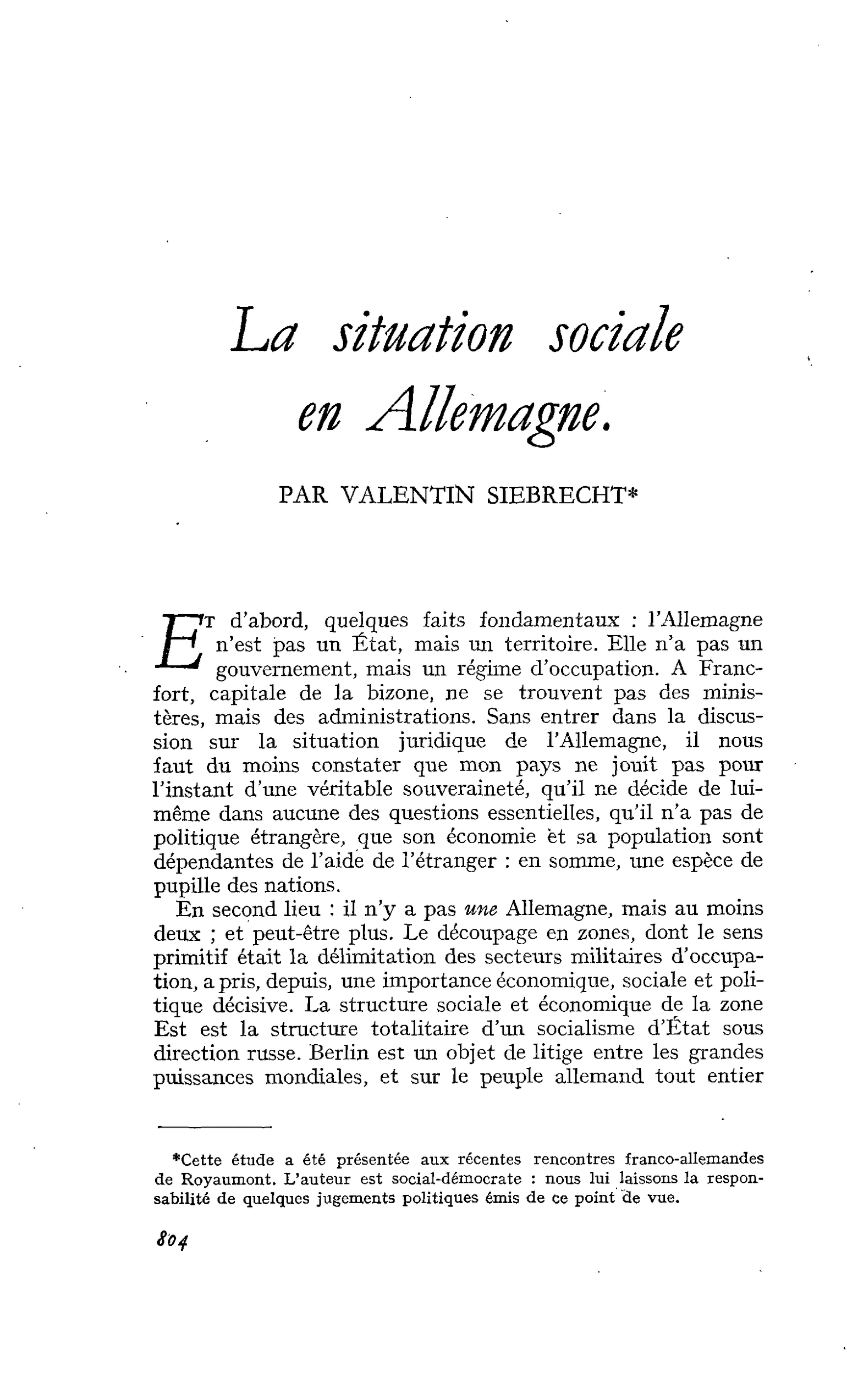 La situation sociale en Allemagne