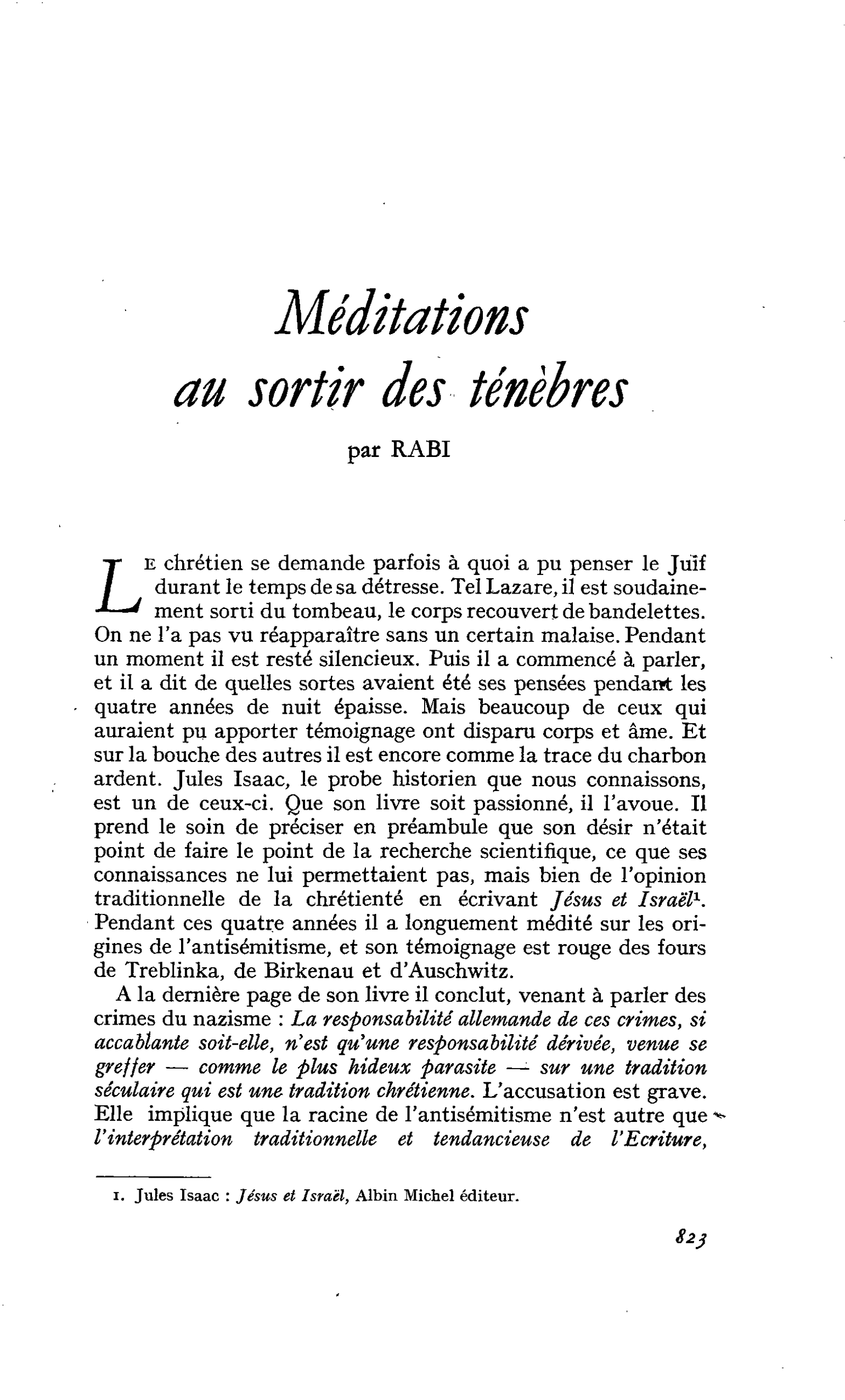 Méditations au sortir des ténèbres
