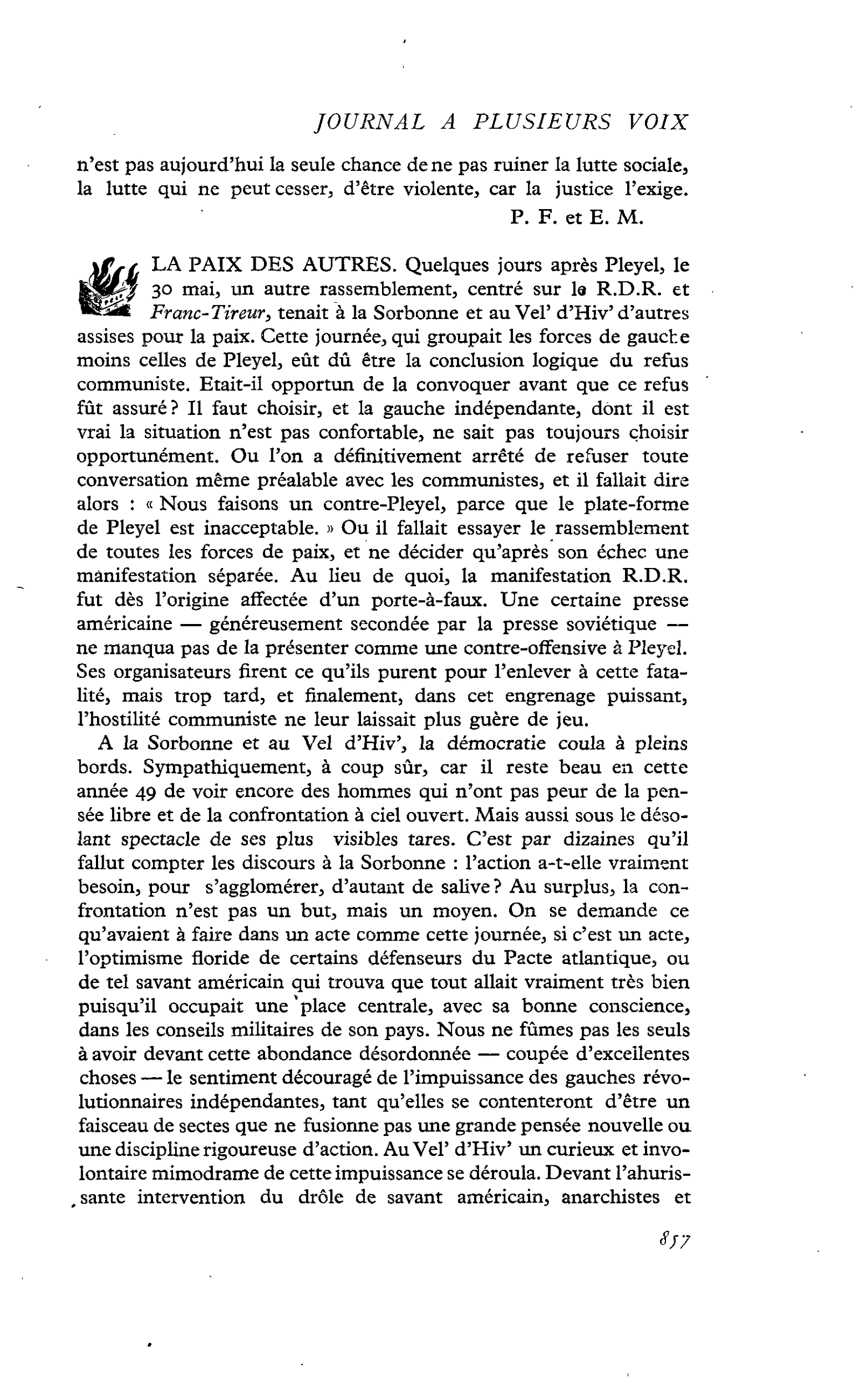 LA PAIX DES AUTRES