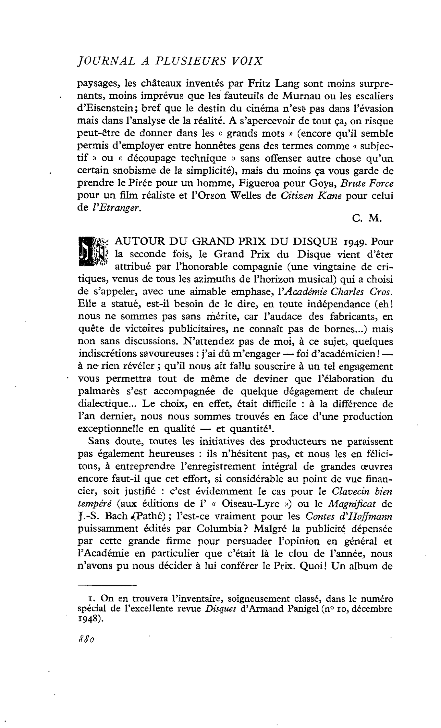 AUTOUR DU GRAND PRIX DU DISQUE 1949